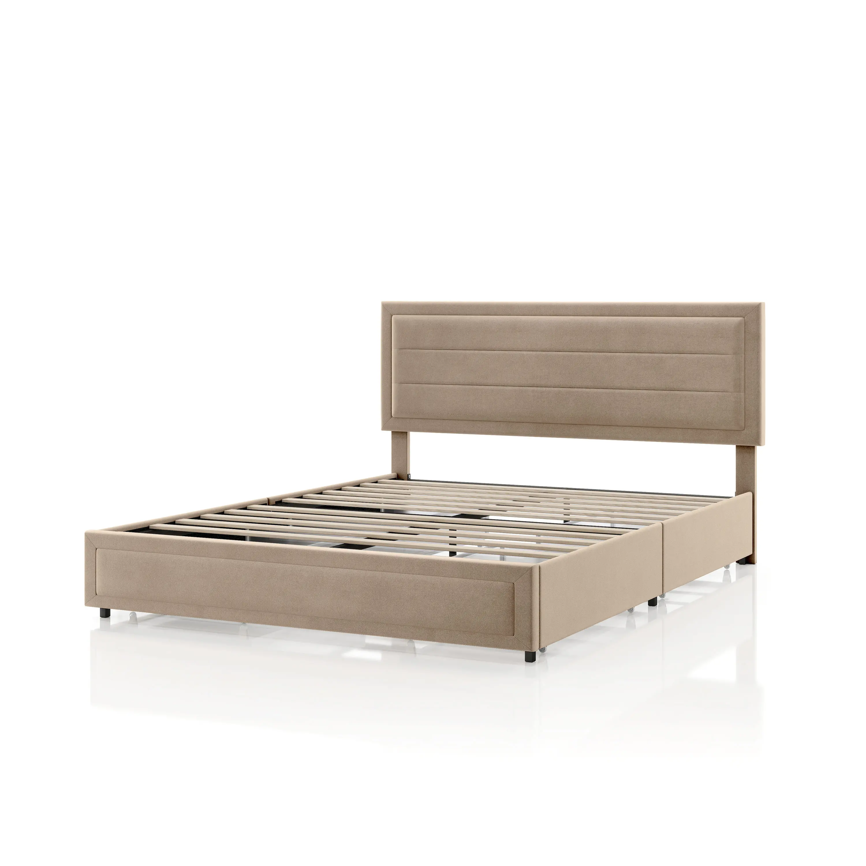 EC-N7247LB-Q Jacinth Light Brown Velvet 4-Drawer Queen Platform Bed-1