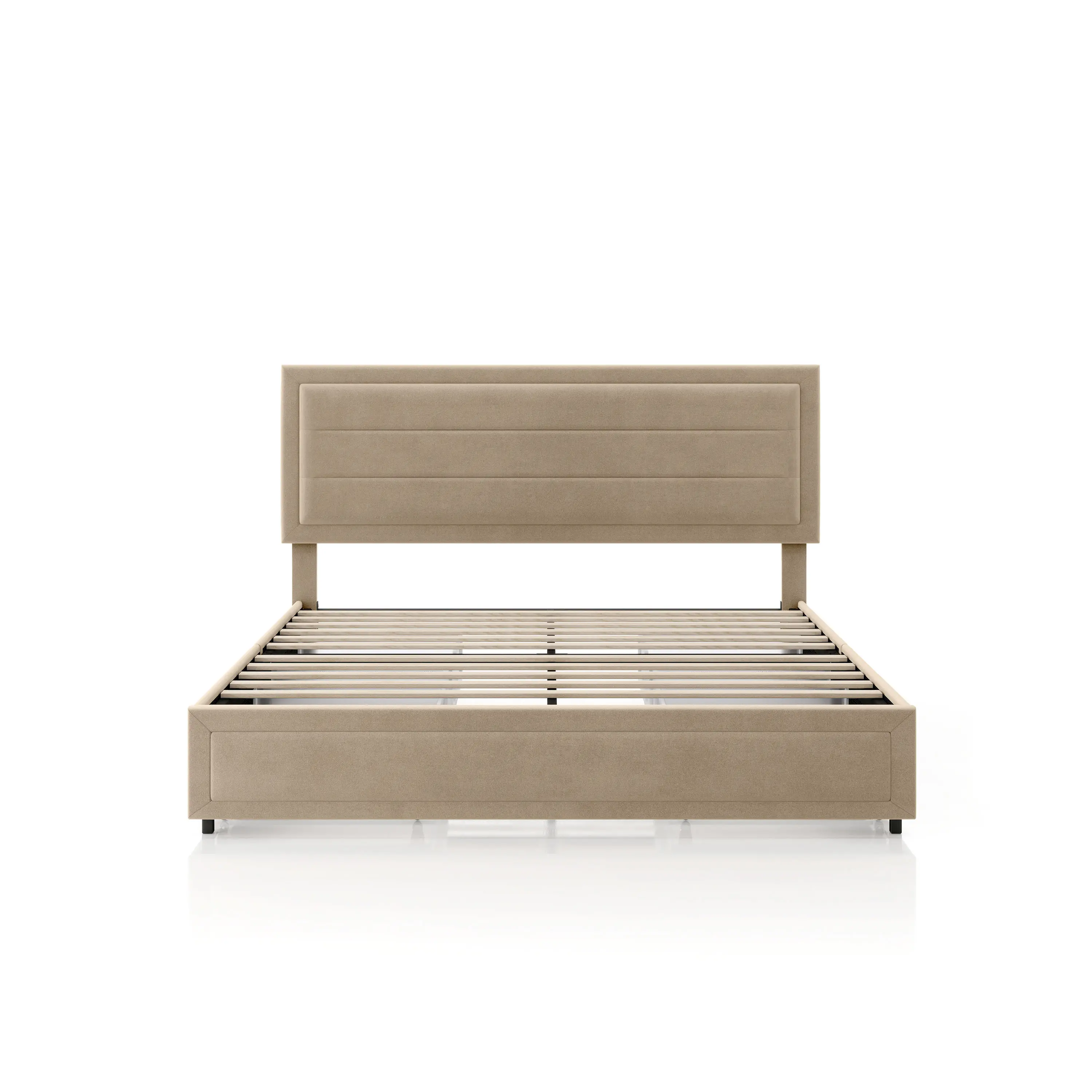 EC-N7247LB-Q Jacinth Light Brown Velvet 4-Drawer Queen Platform Bed-3