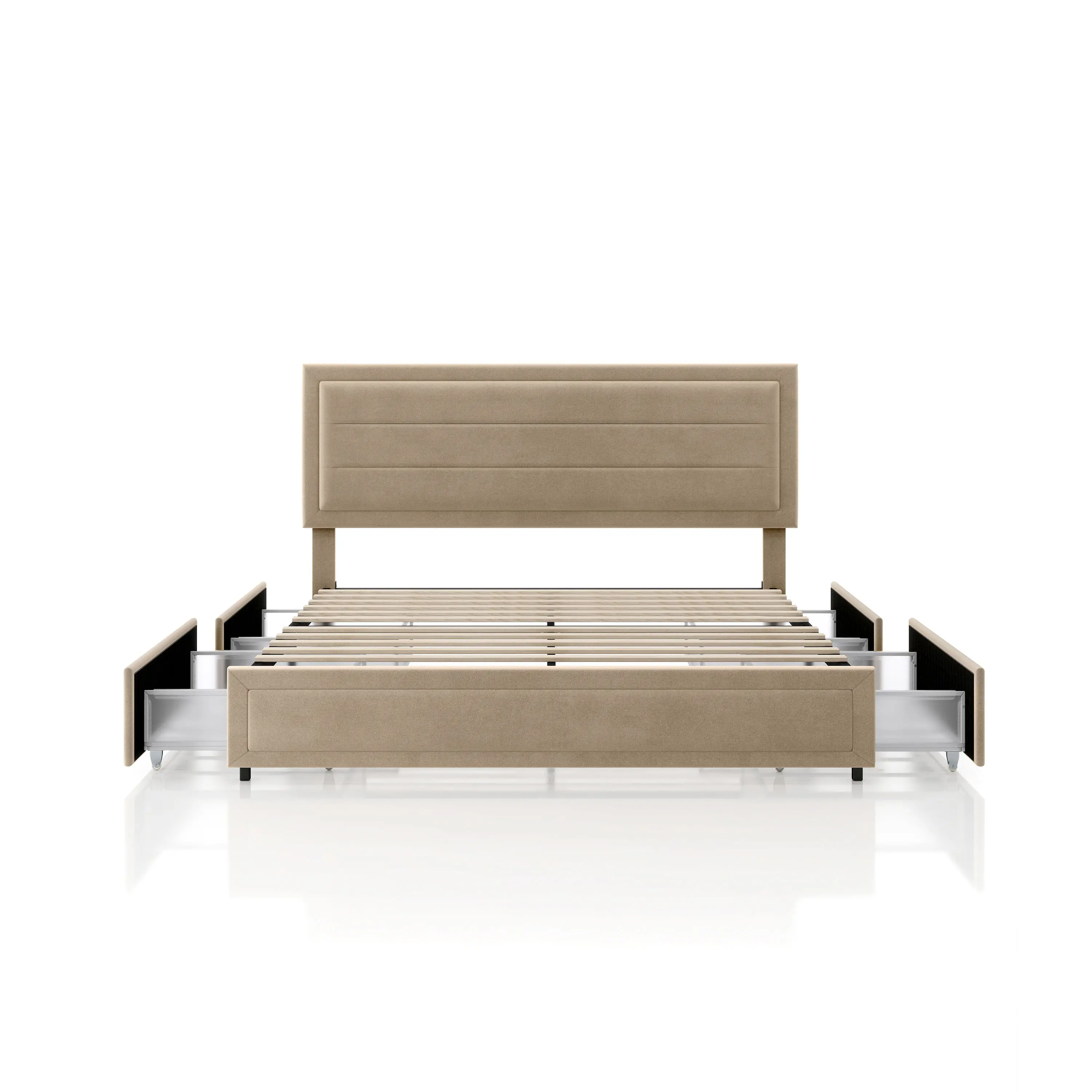 EC-N7247LB-Q Jacinth Light Brown Velvet 4-Drawer Queen Platform Bed-4