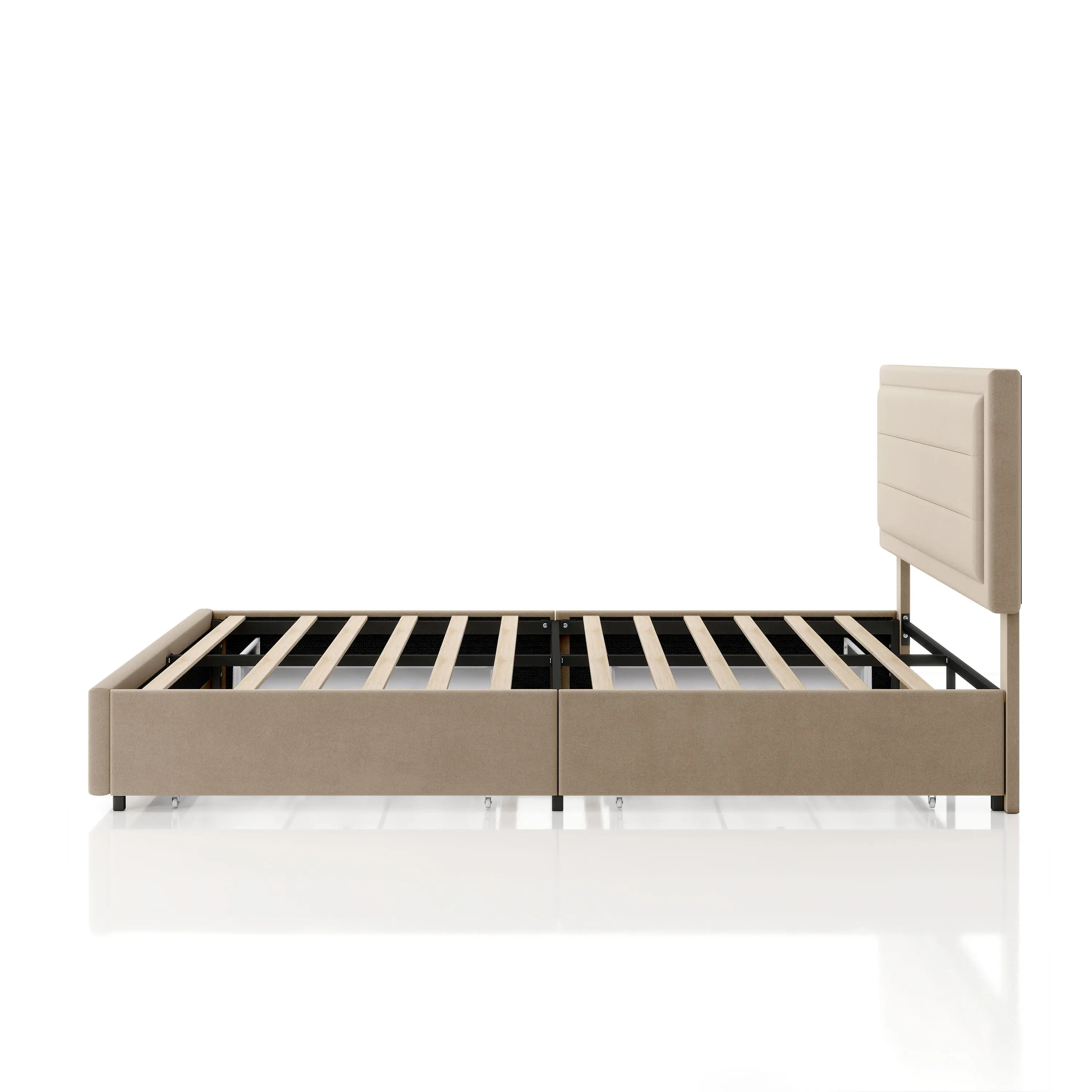 EC-N7247LB-Q Jacinth Light Brown Velvet 4-Drawer Queen Platform Bed-5