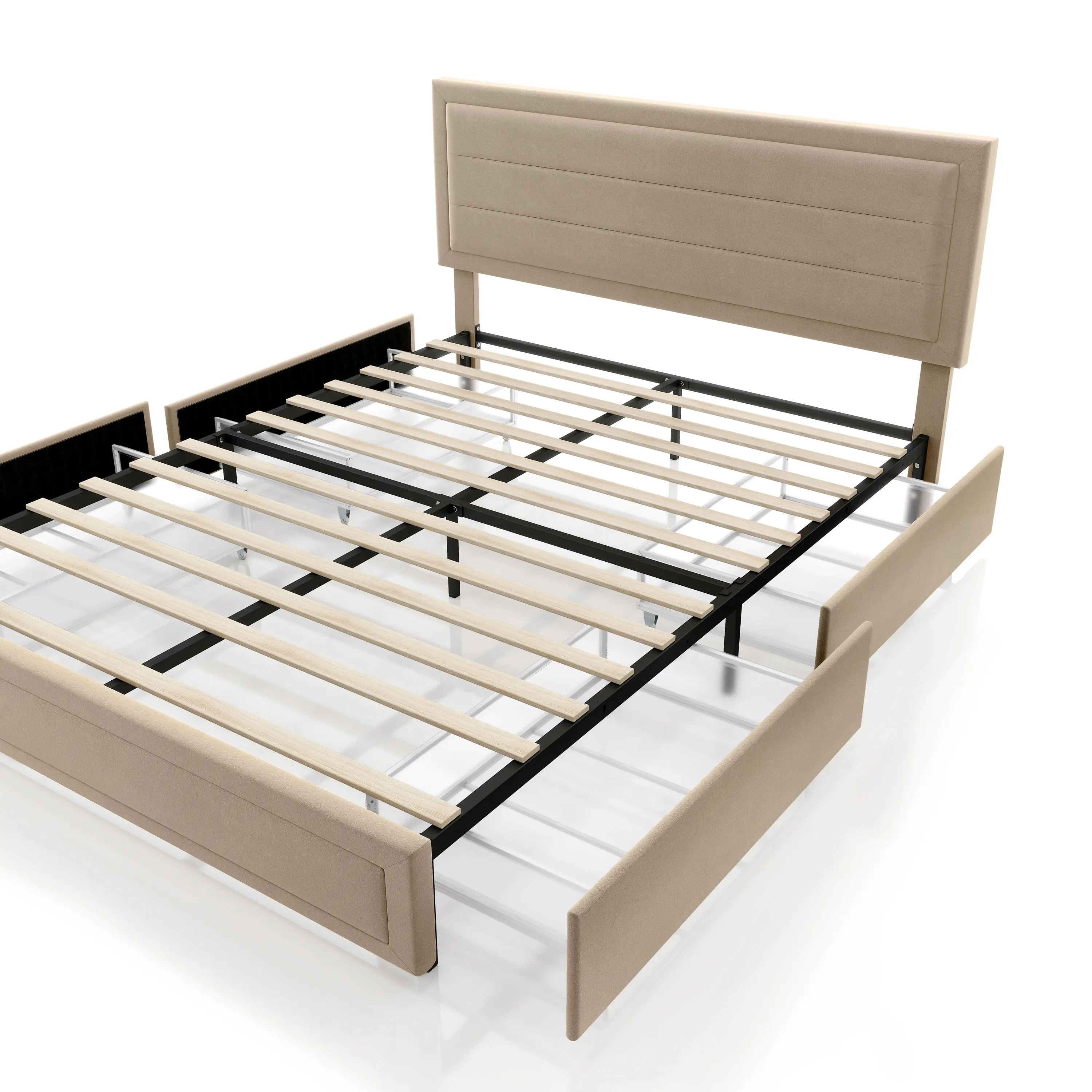 EC-N7247LB-Q Jacinth Light Brown Velvet 4-Drawer Queen Platform Bed-6