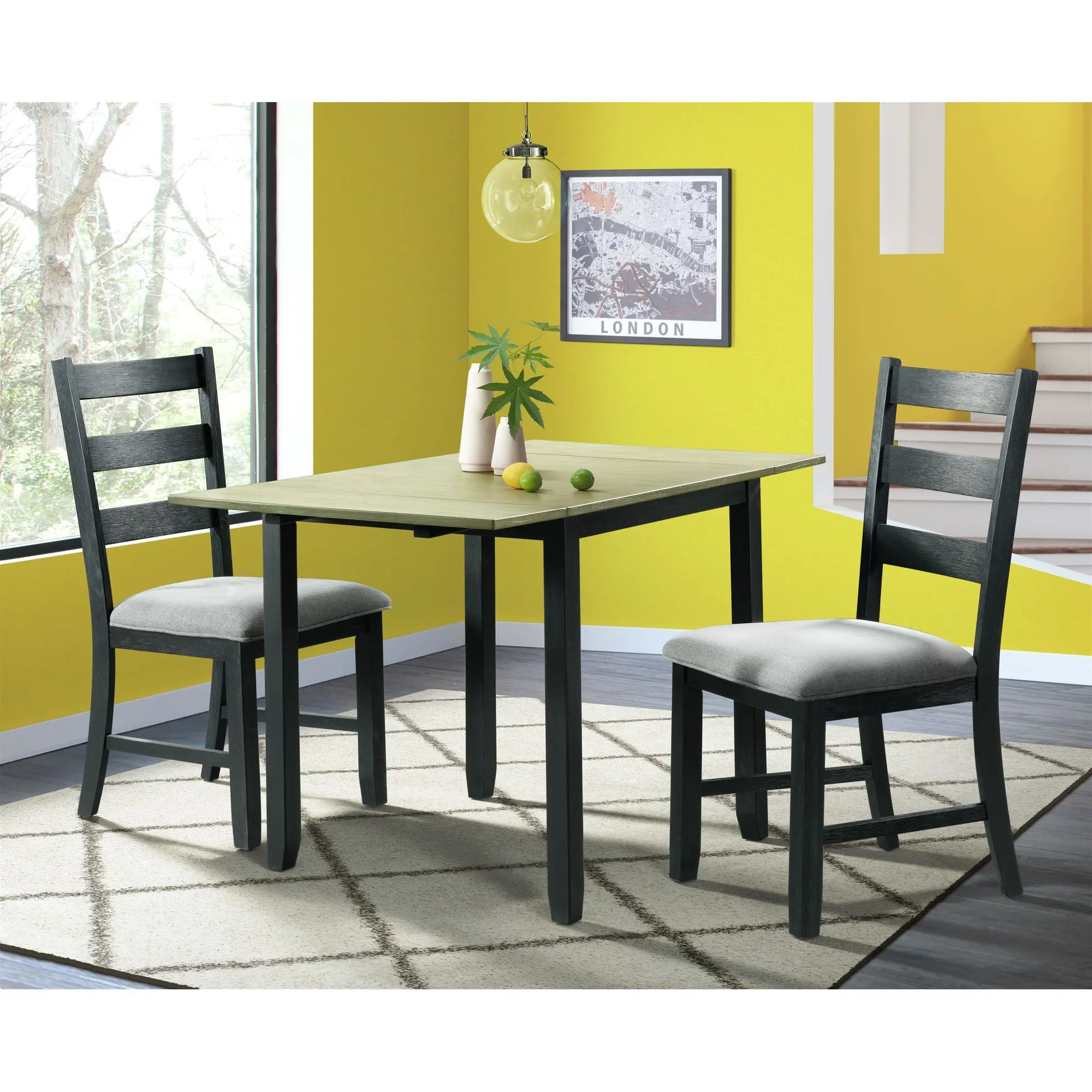 Martin Gray and Black 3 Piece Dropleaf Table Set-15