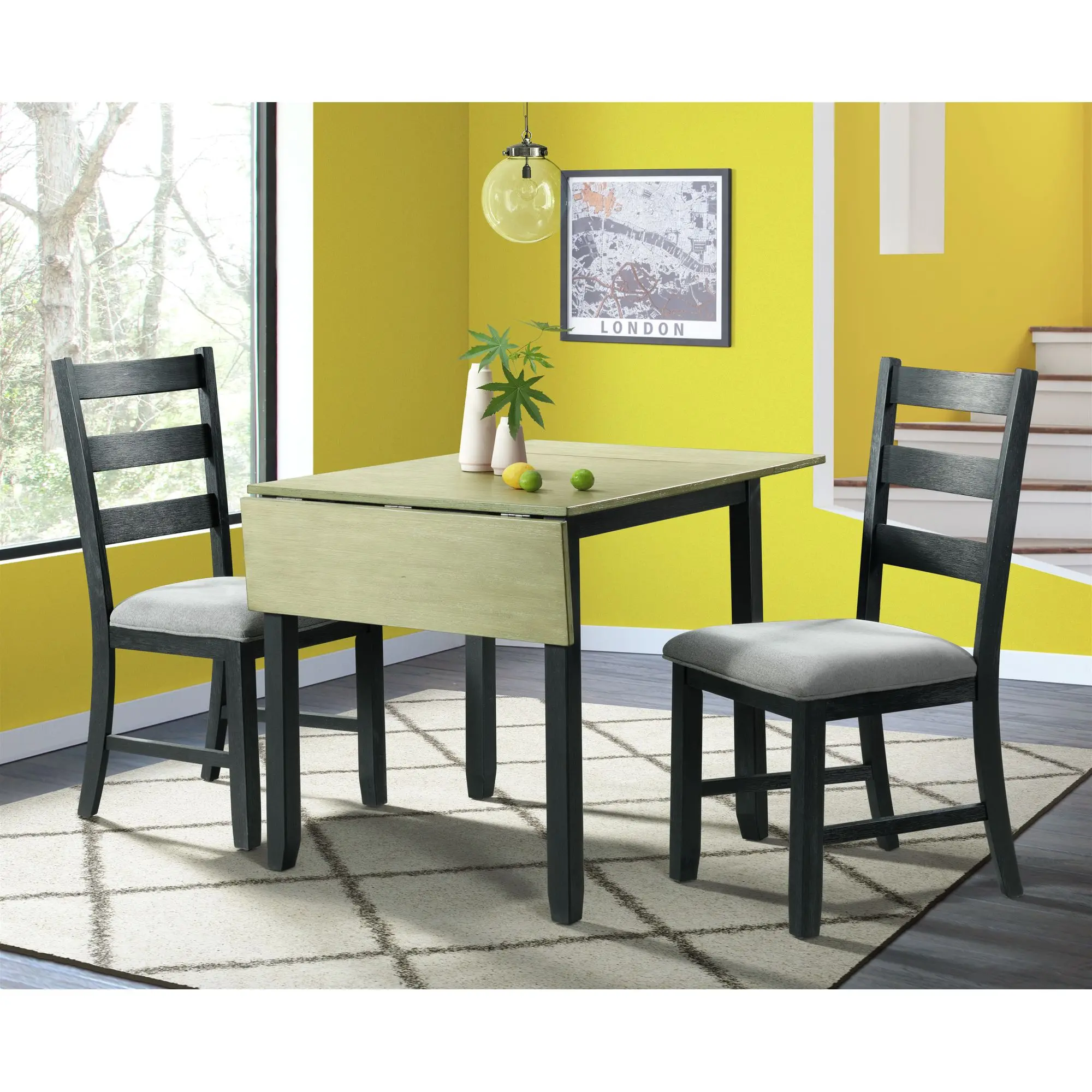 Martin Gray and Black 3 Piece Dropleaf Table Set-16