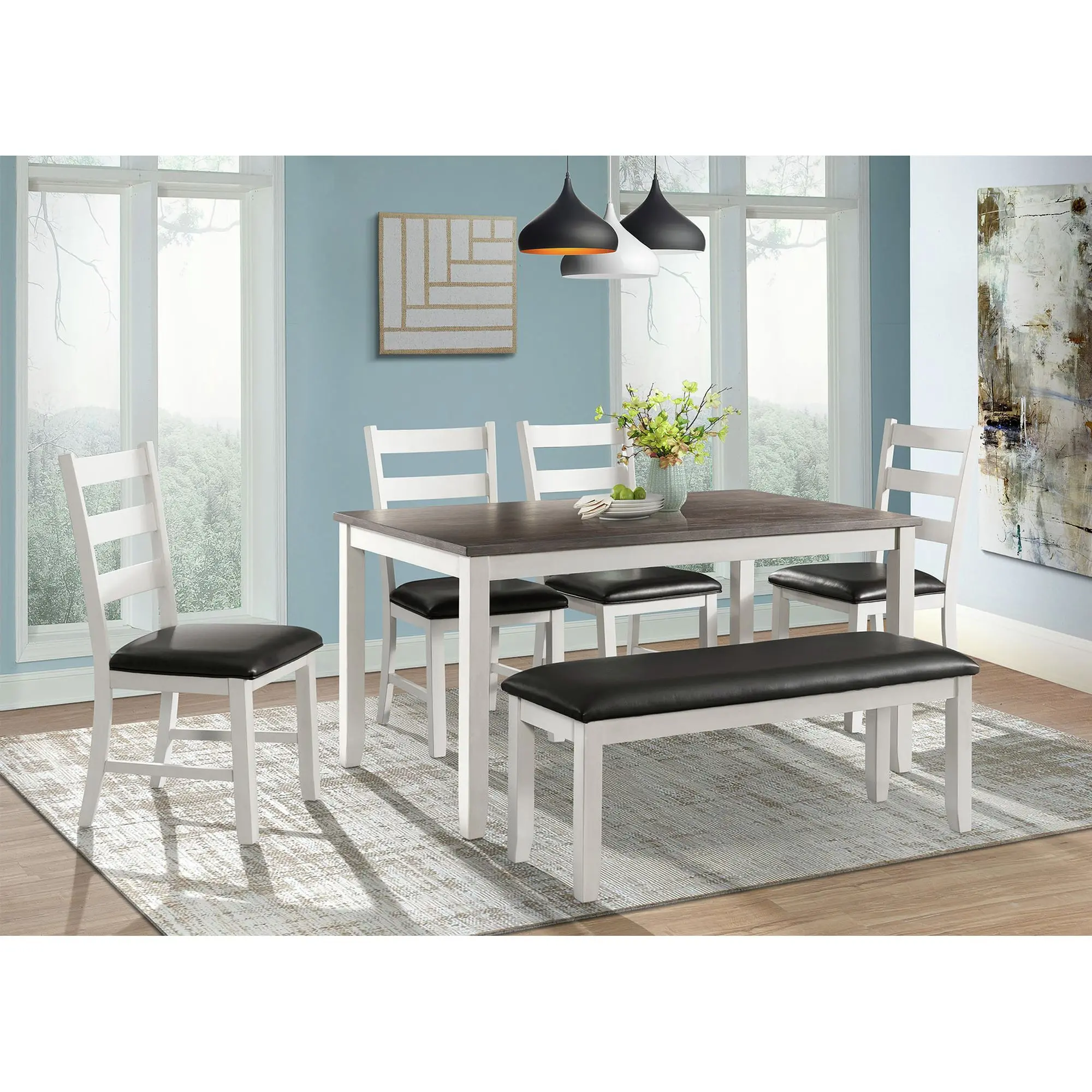 Martin Brown and White 6 Piece Dining Table Set-2