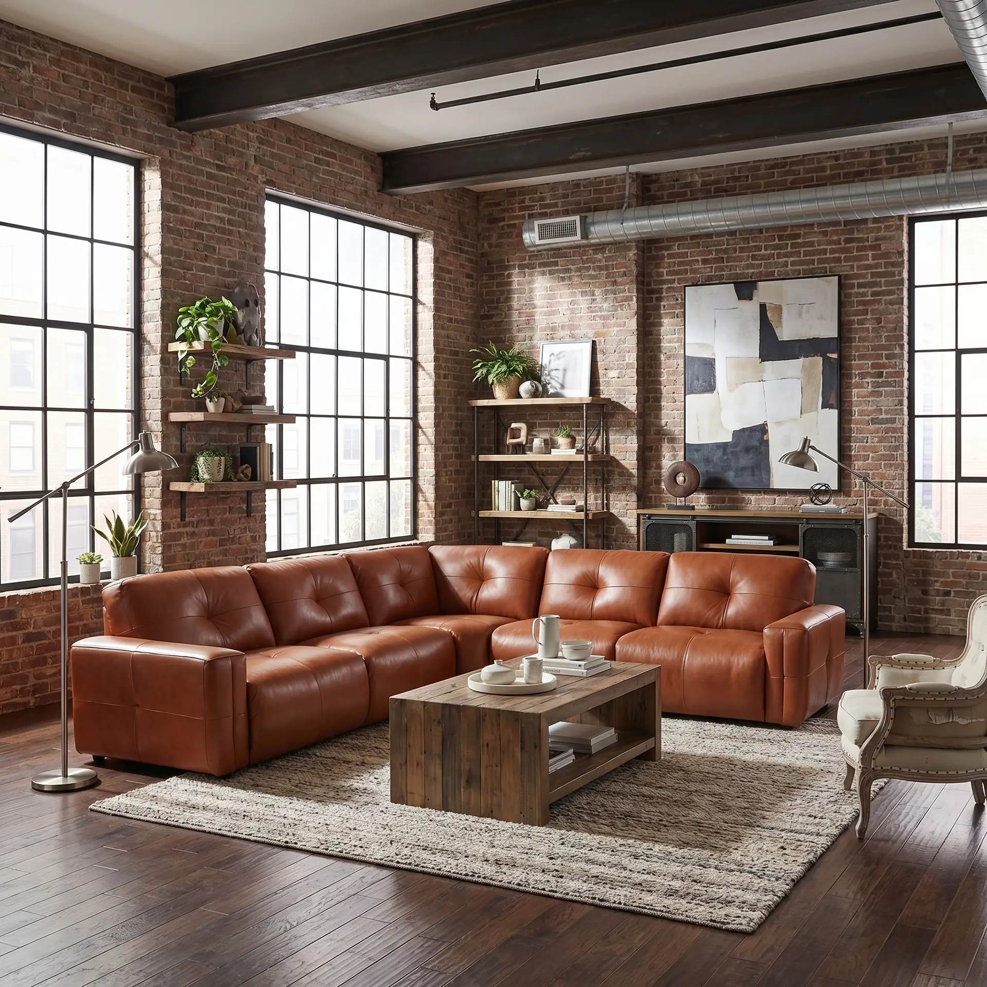 Soho Warm Brown 3‑Piece Leather Sectional-2