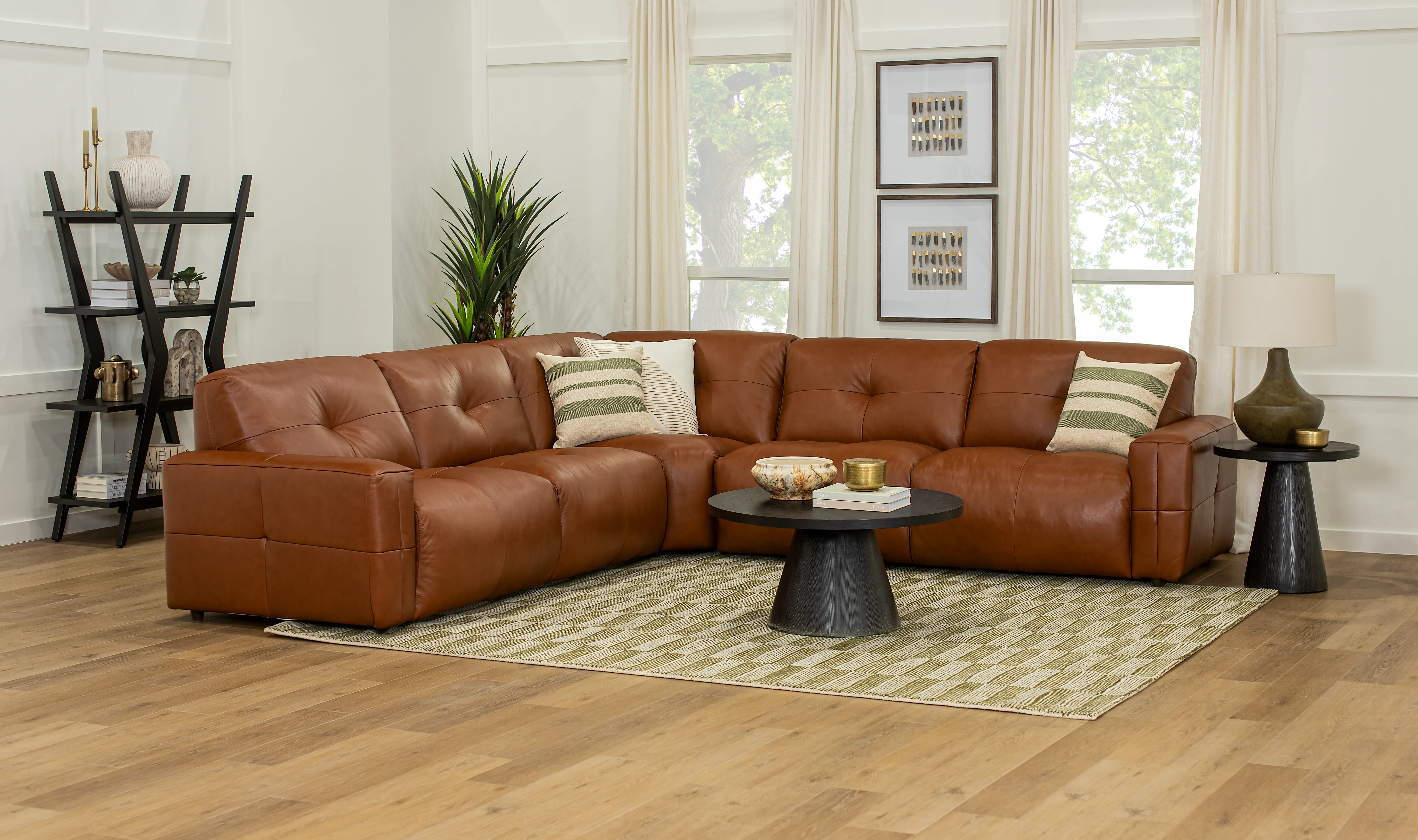 Soho Warm Brown 3‑Piece Leather Sectional-6