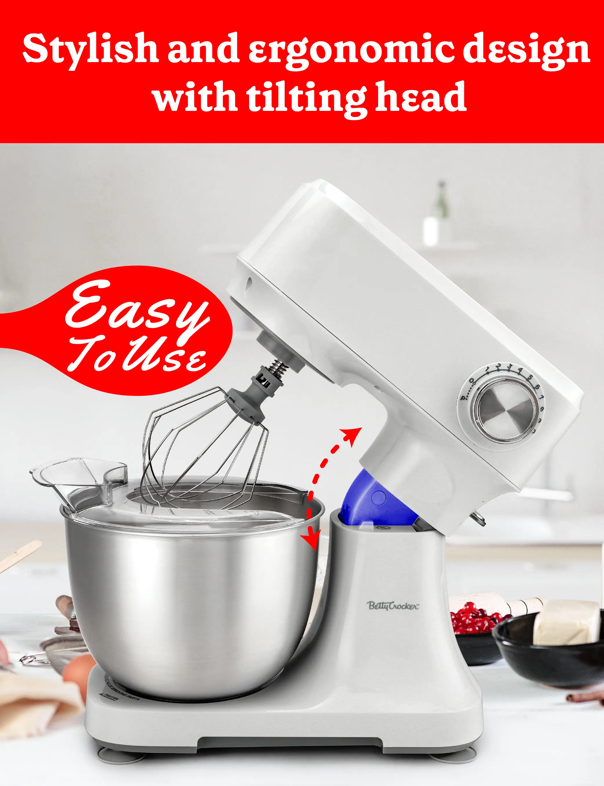 BC-4325W Betty Crocker 3.7 Qt Stand Mixer - White-3