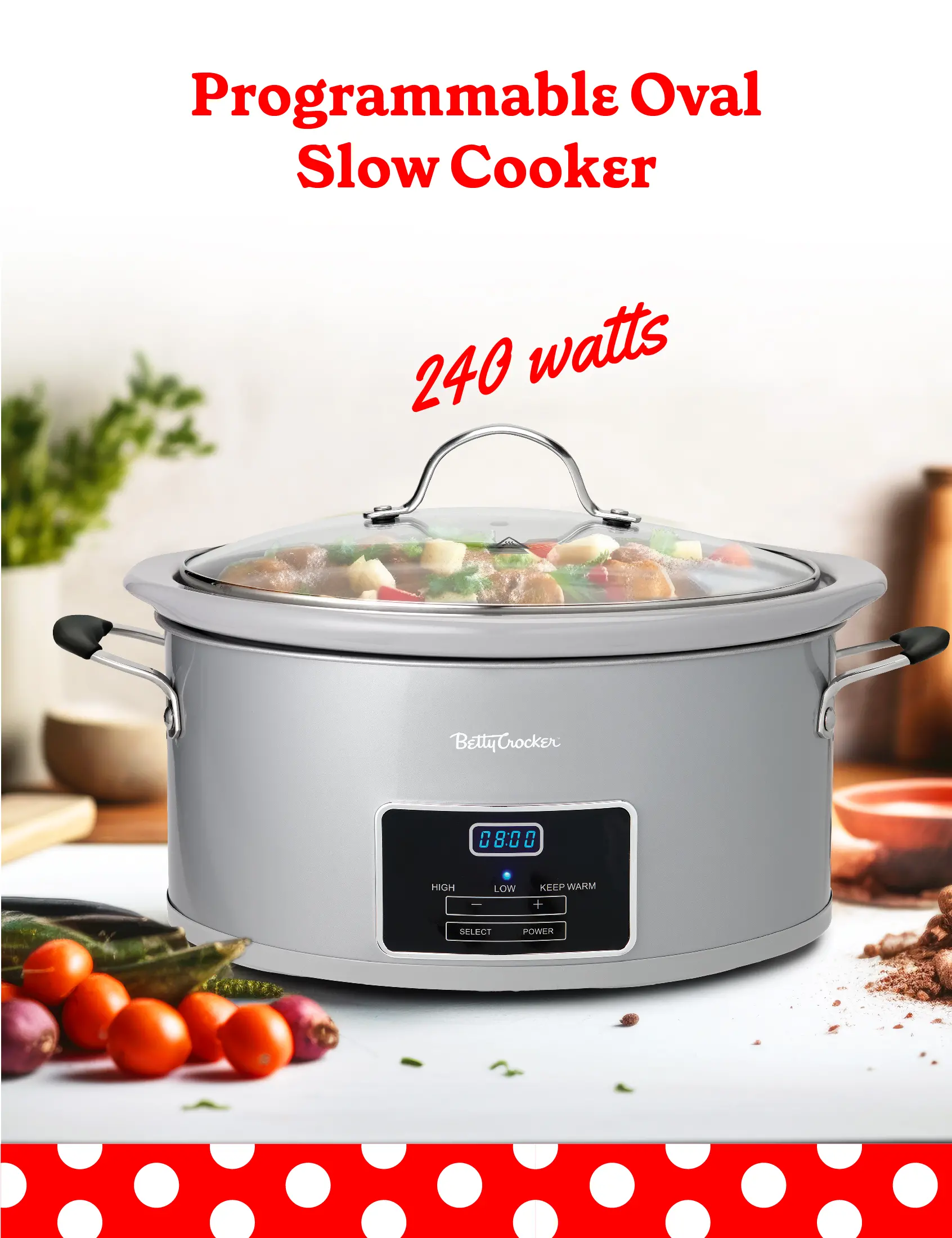 BC-4587S Betty Crocker 6 Qt Oval Digital Slow Cooker - Silver-2