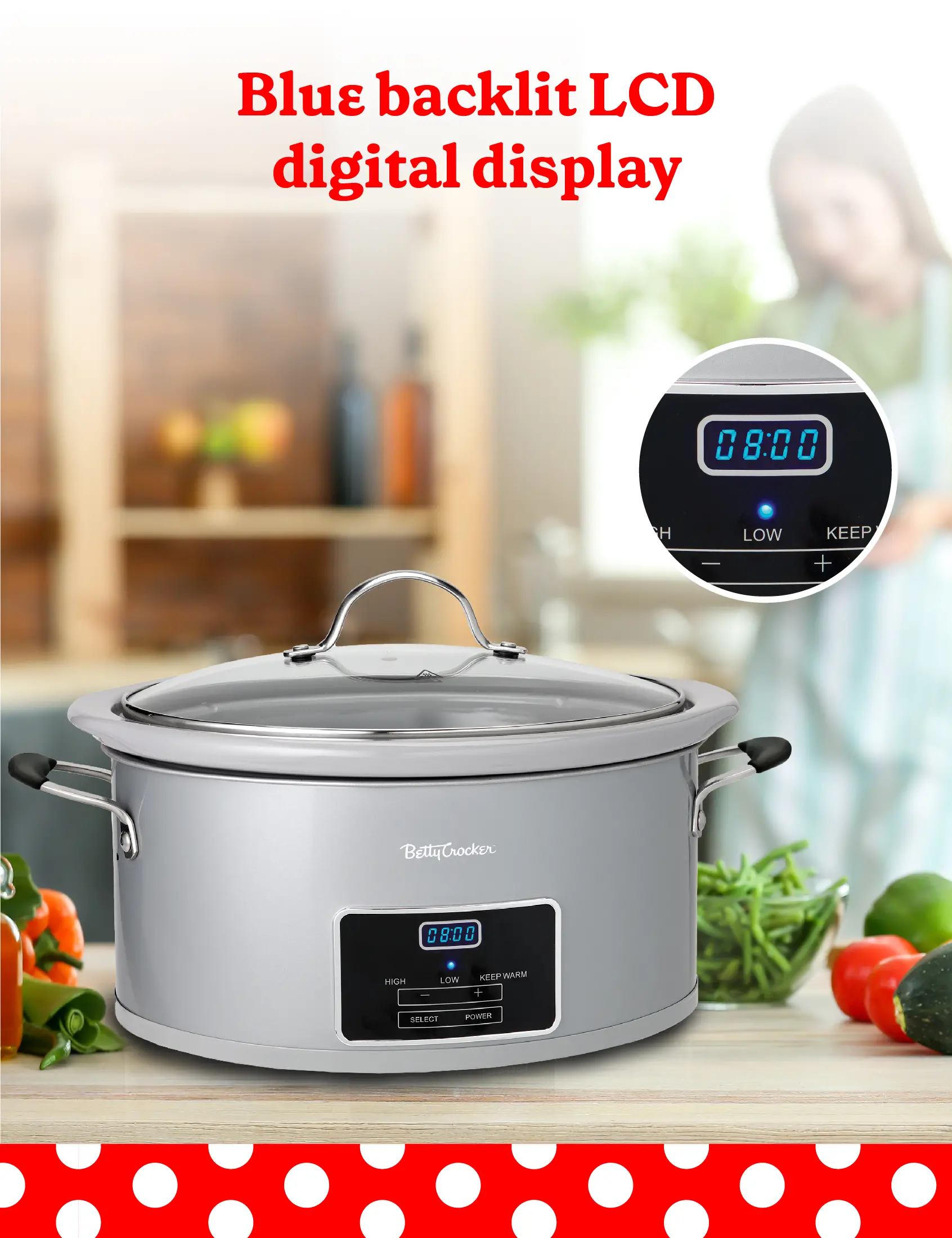 BC-4587S Betty Crocker 6 Qt Oval Digital Slow Cooker - Silver-4