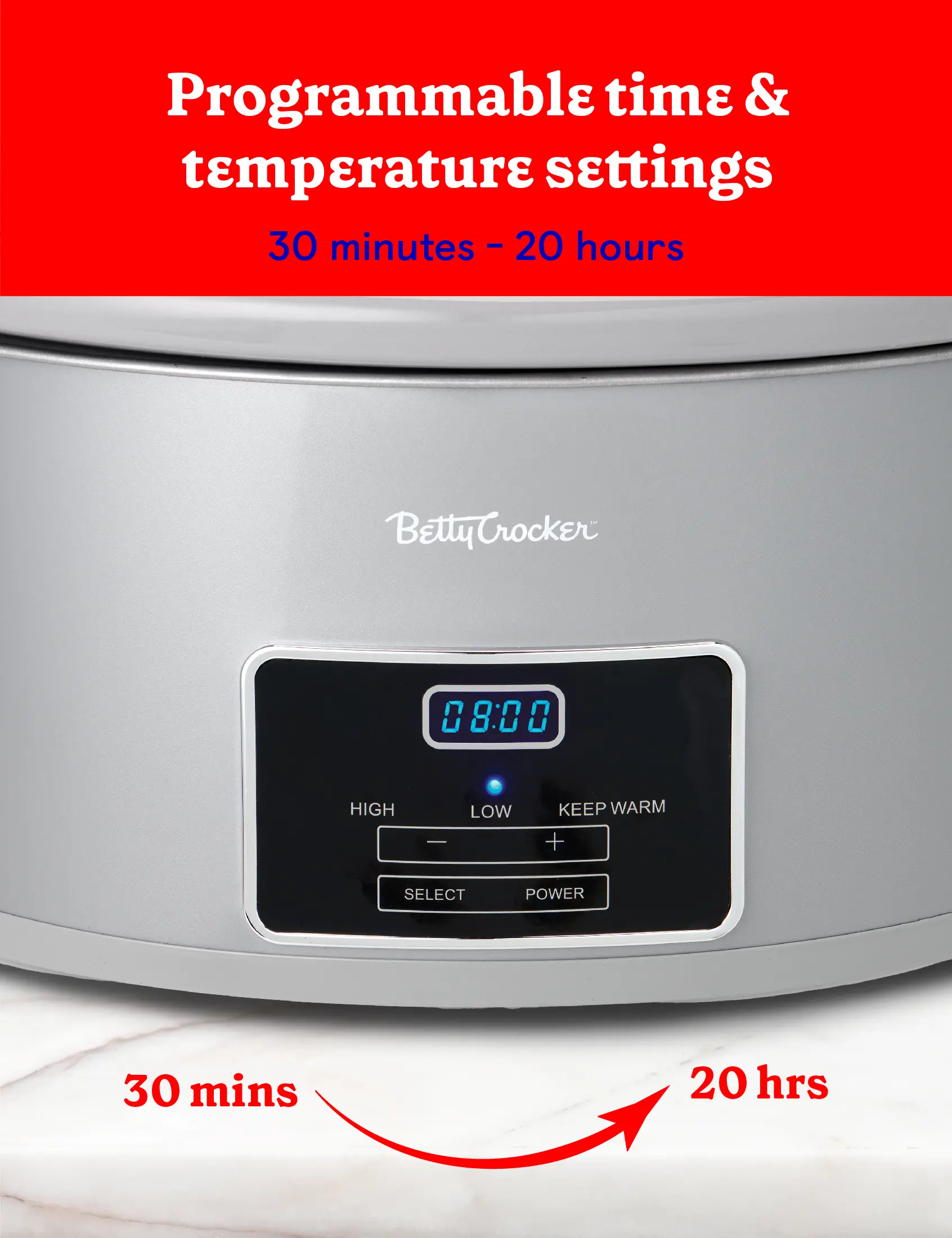 BC-4587S Betty Crocker 6 Qt Oval Digital Slow Cooker - Silver-5