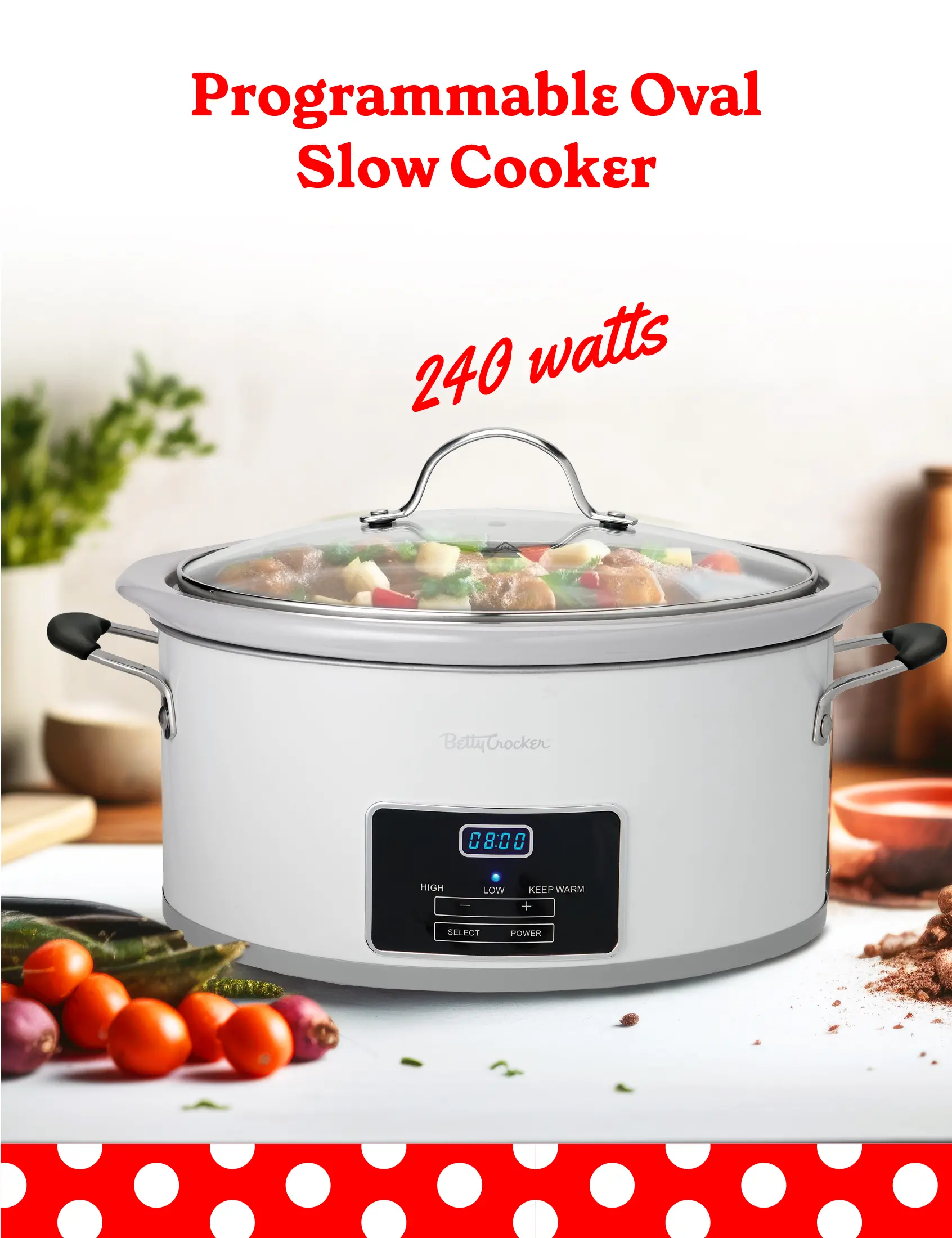 BC-4587W Betty Crocker 6 Qt Oval Digital Slow Cooker - White-2