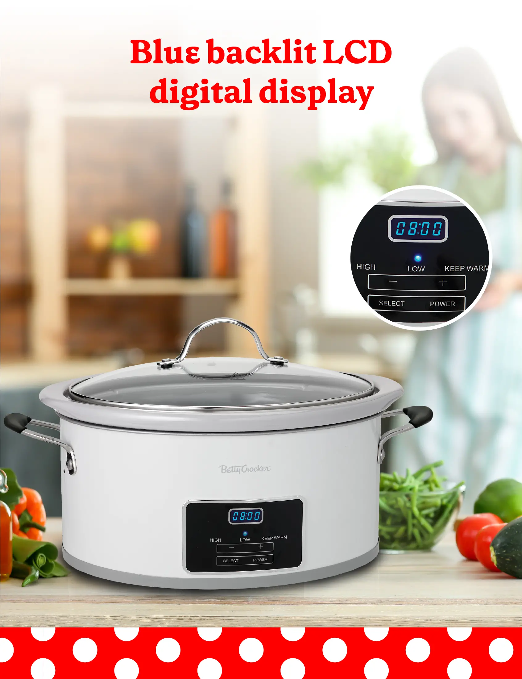 BC-4587W Betty Crocker 6 Qt Oval Digital Slow Cooker - White-4