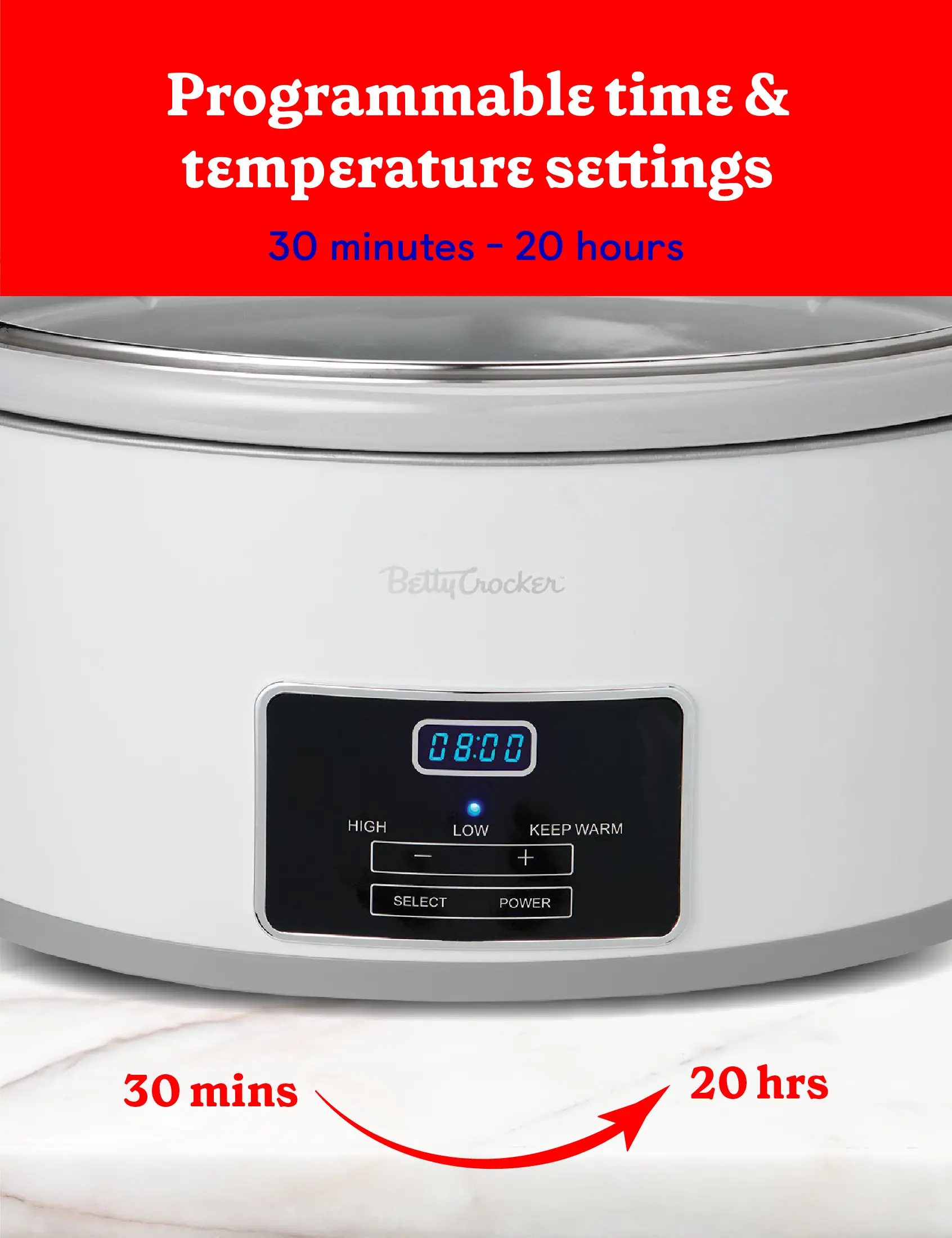 BC-4587W Betty Crocker 6 Qt Oval Digital Slow Cooker - White-5