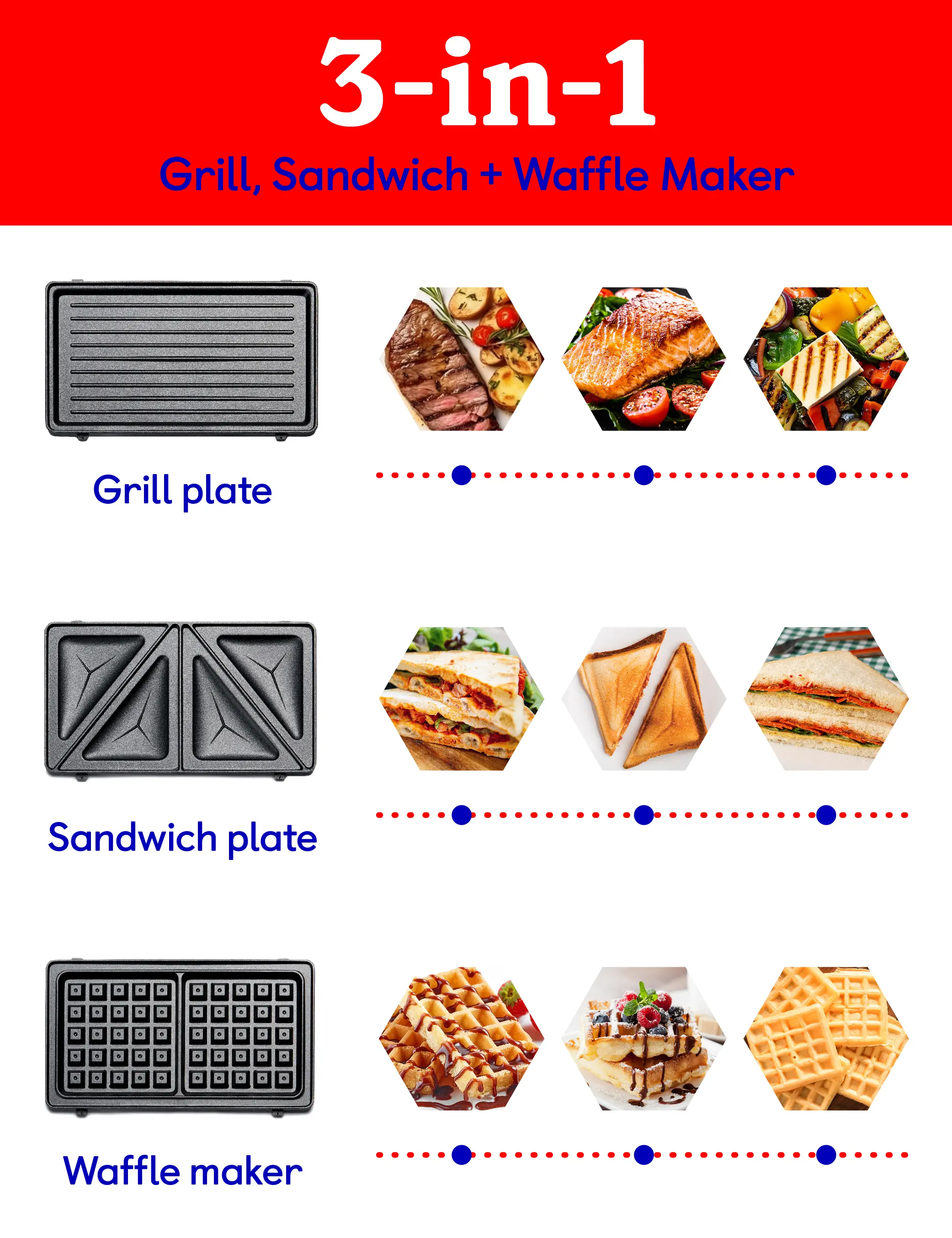 BC-4965S Betty Crocker 3-in-1 Indoor Grill, Sandwich, & Waffle Maker - Silver-2