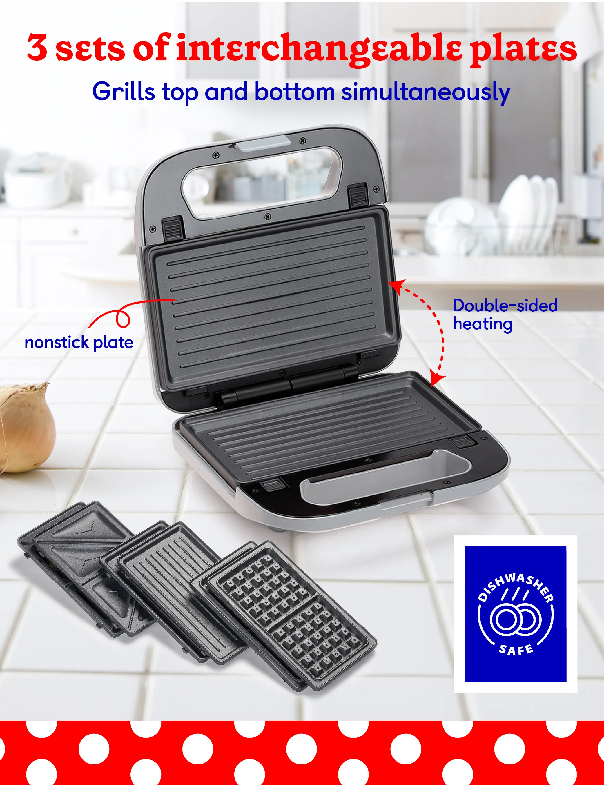 BC-4965S Betty Crocker 3-in-1 Indoor Grill, Sandwich, & Waffle Maker - Silver-3