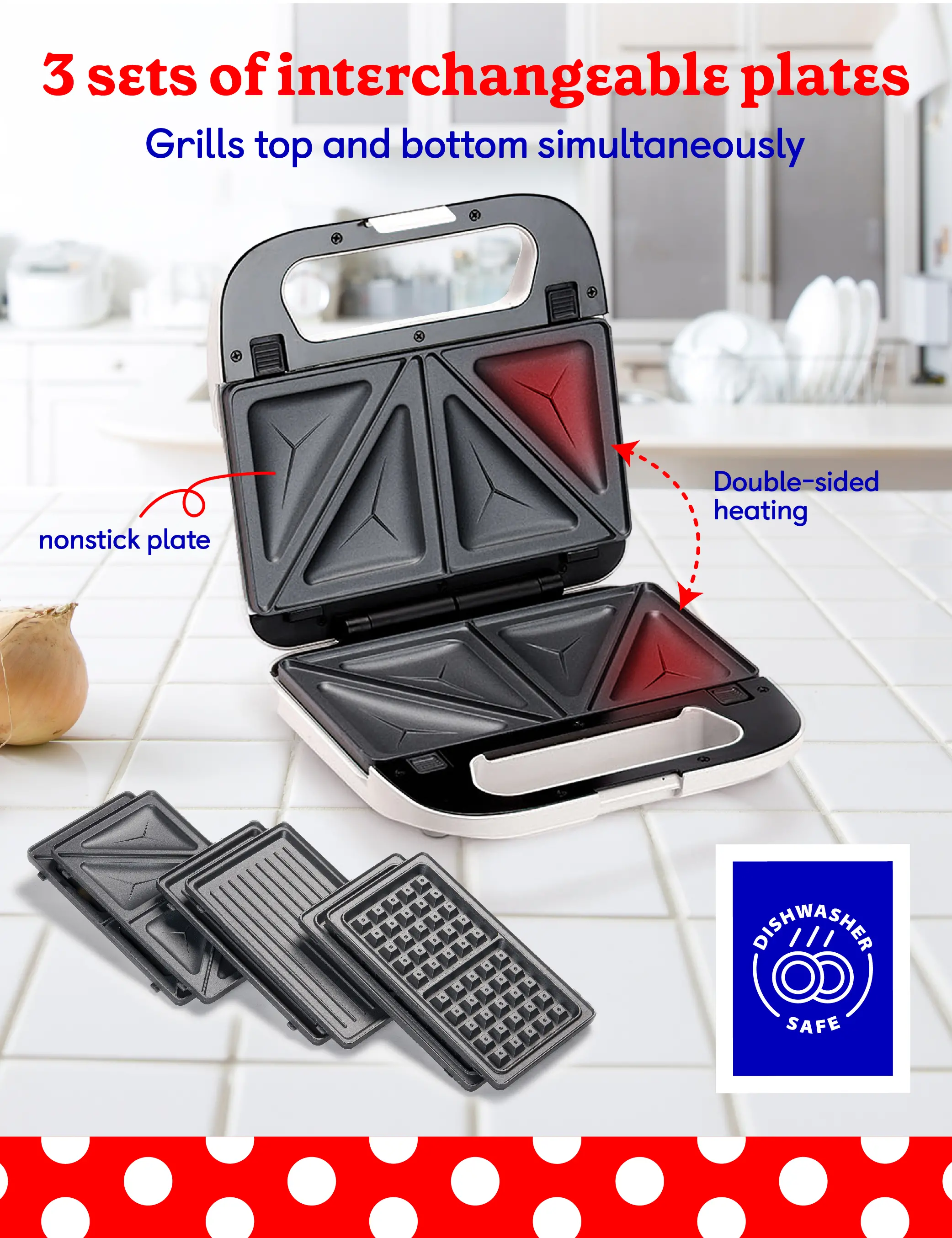 BC-4965W Betty Crocker 3-in-1 Indoor Grill, Sandwich, & Waffle Maker - White-3