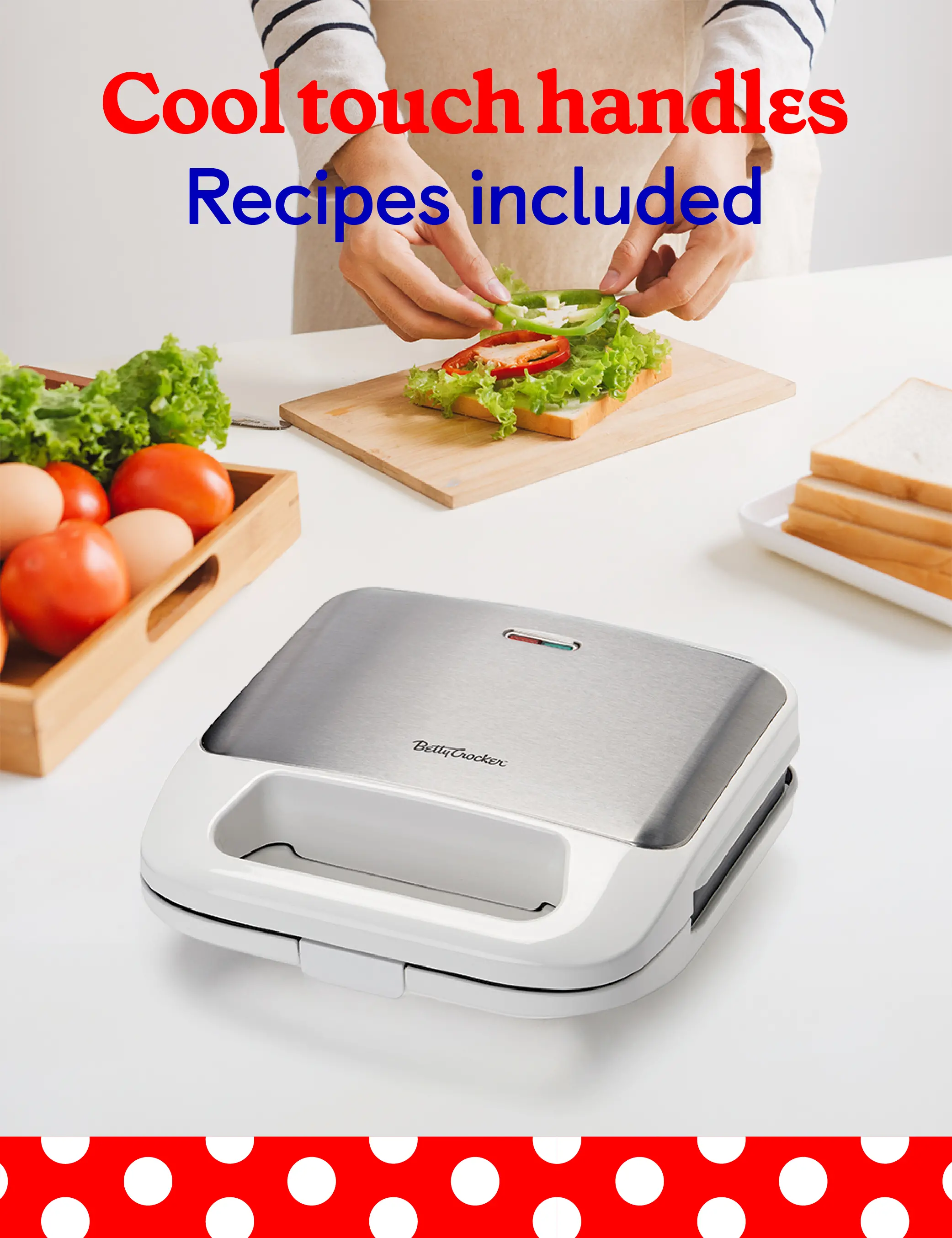 BC-4965W Betty Crocker 3-in-1 Indoor Grill, Sandwich, & Waffle Maker - White-5