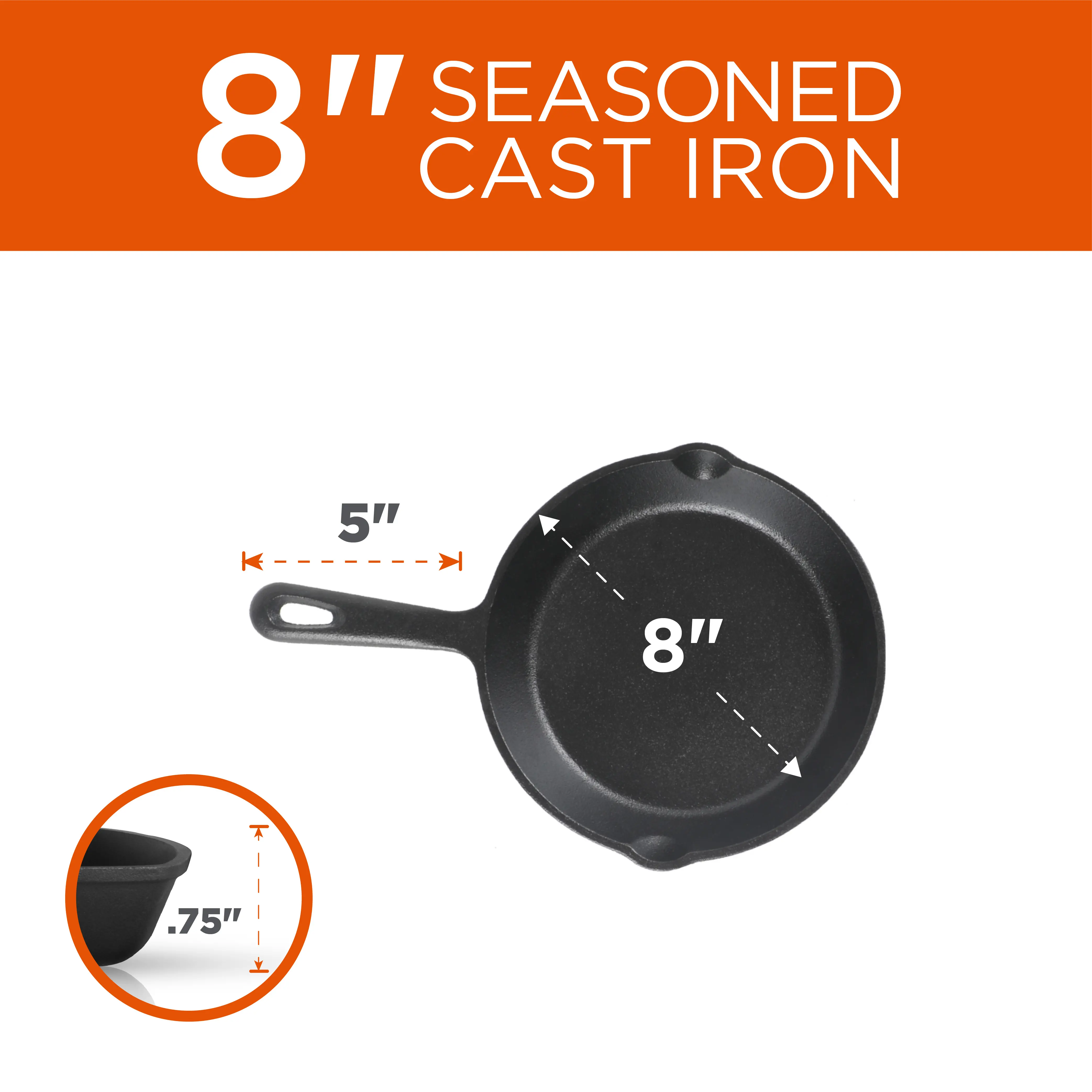 CHCI03PK Commercial Chef Cast Iron 3-Piece Skillet Set-5