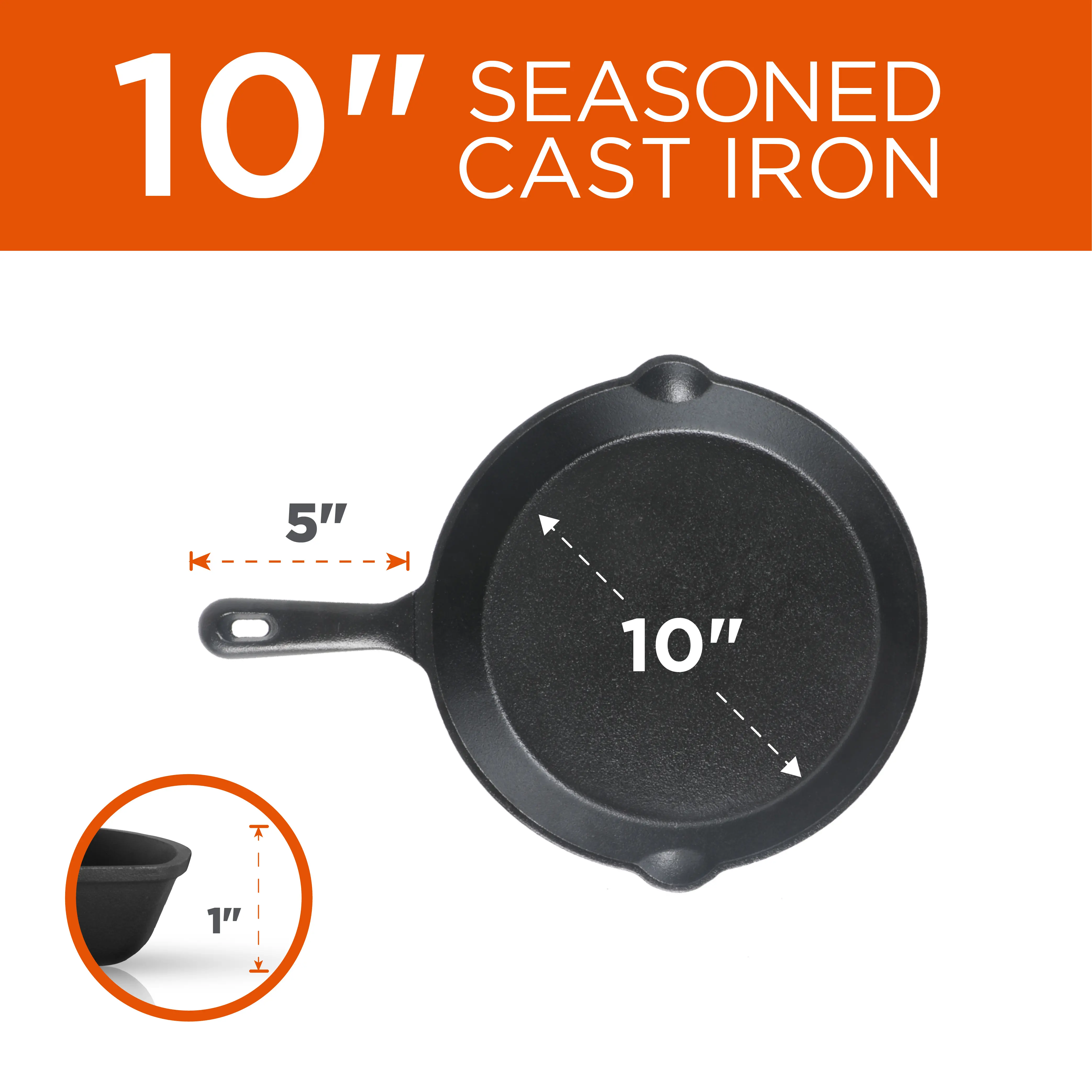 CHCI03PK Commercial Chef Cast Iron 3-Piece Skillet Set-6