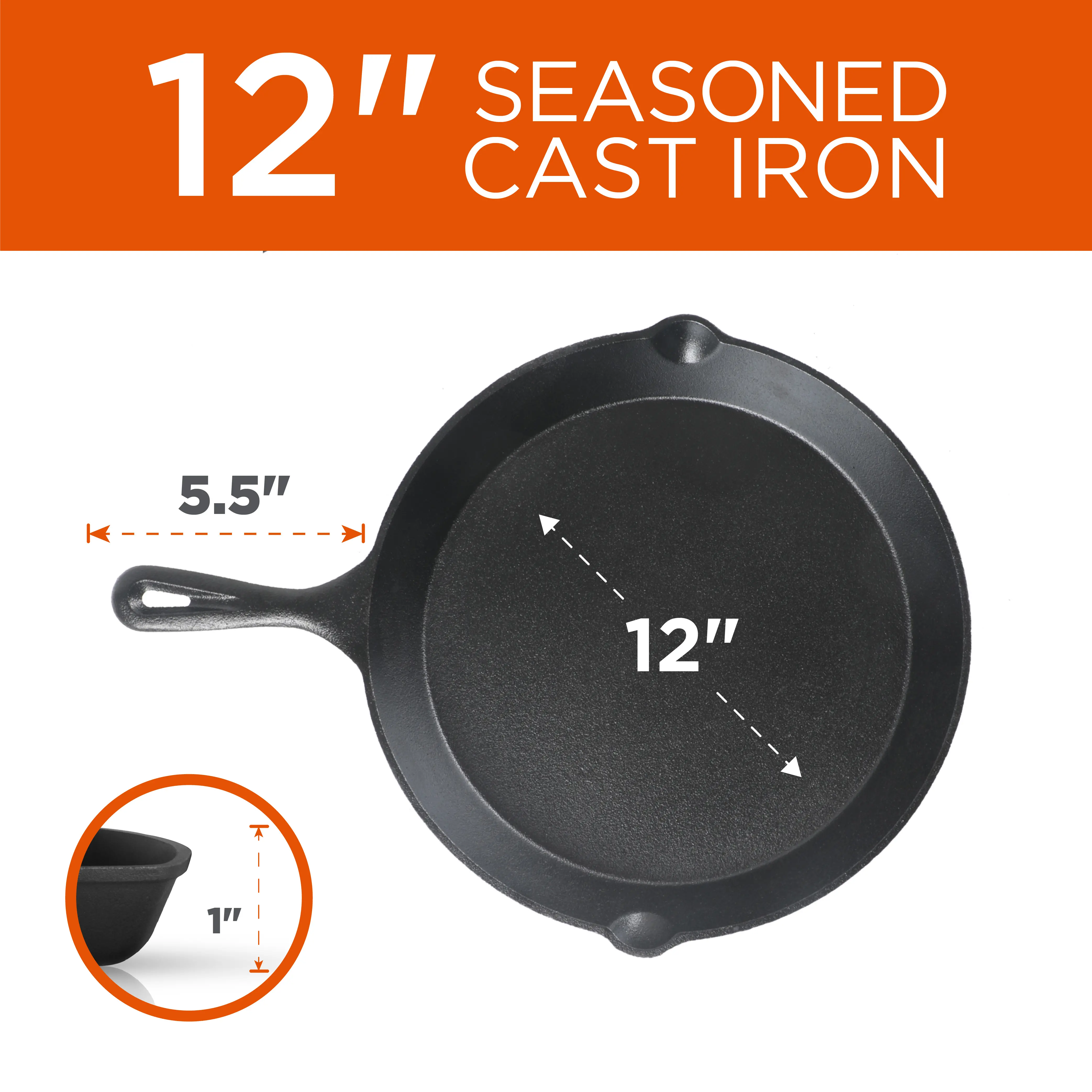 CHCI03PK Commercial Chef Cast Iron 3-Piece Skillet Set-7