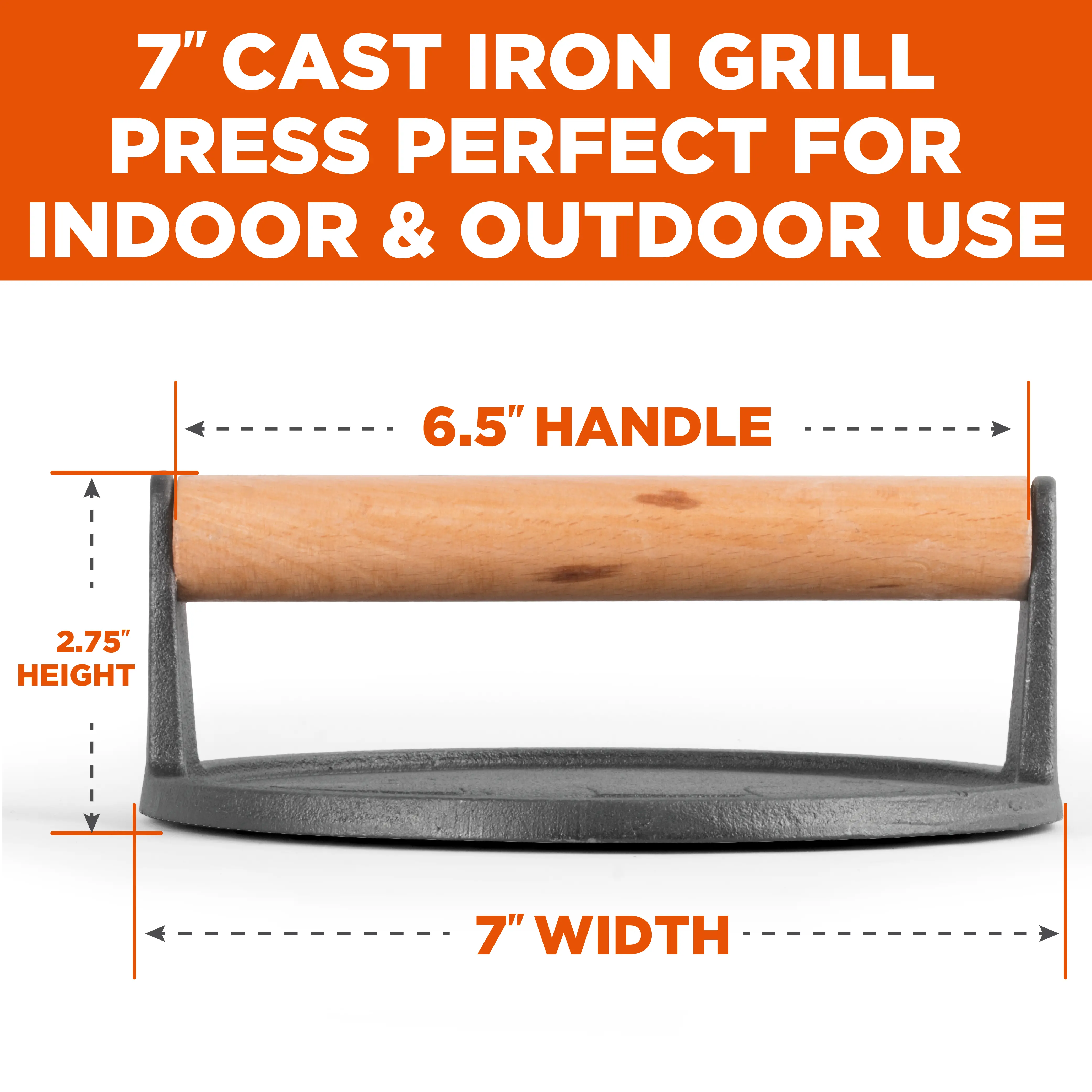 CHCI701 Commercial Chef Cast Iron 7inch Round Grill Press-3