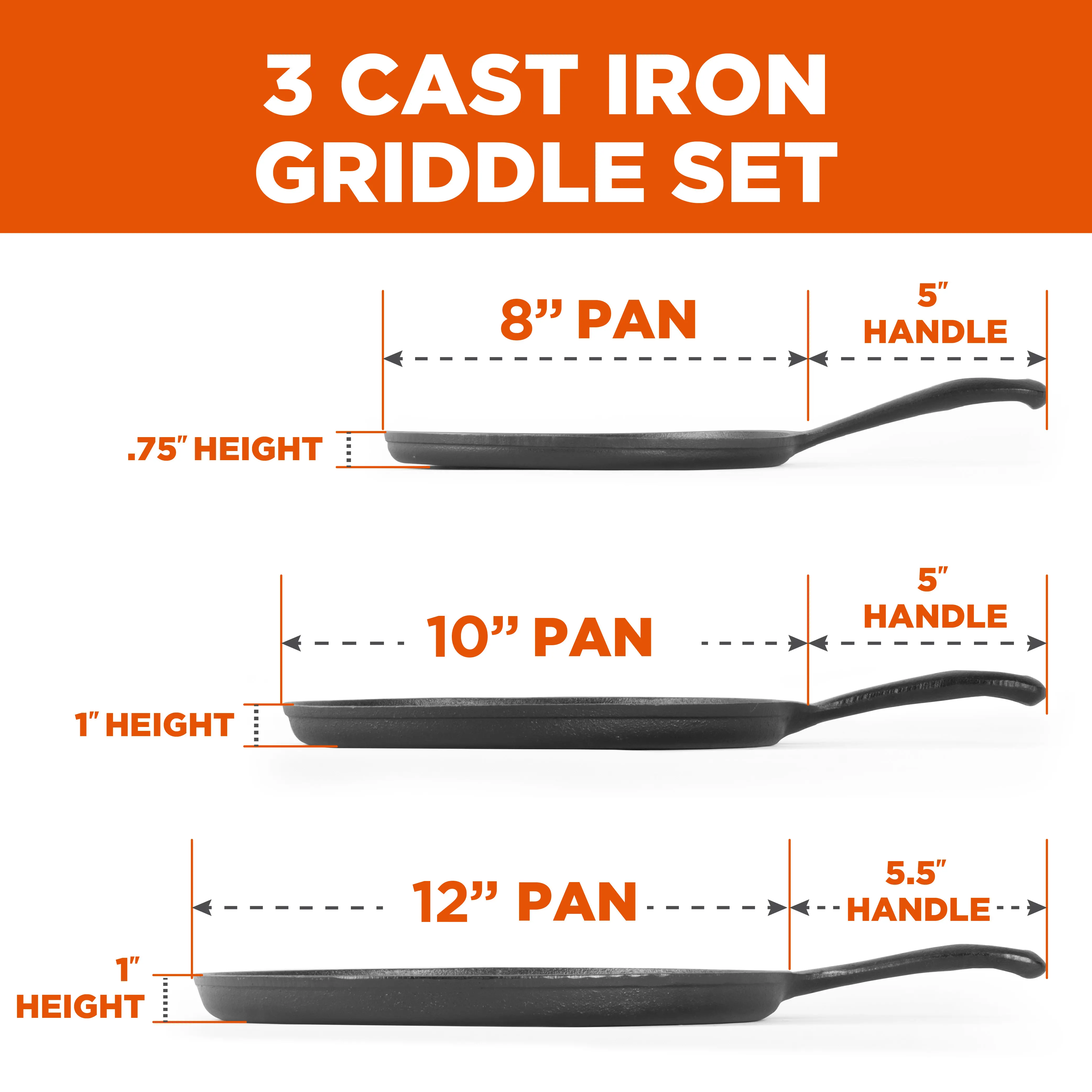 CHCI81012 Commercial Chef Cast Iron 3-Piece Griddle Set-4