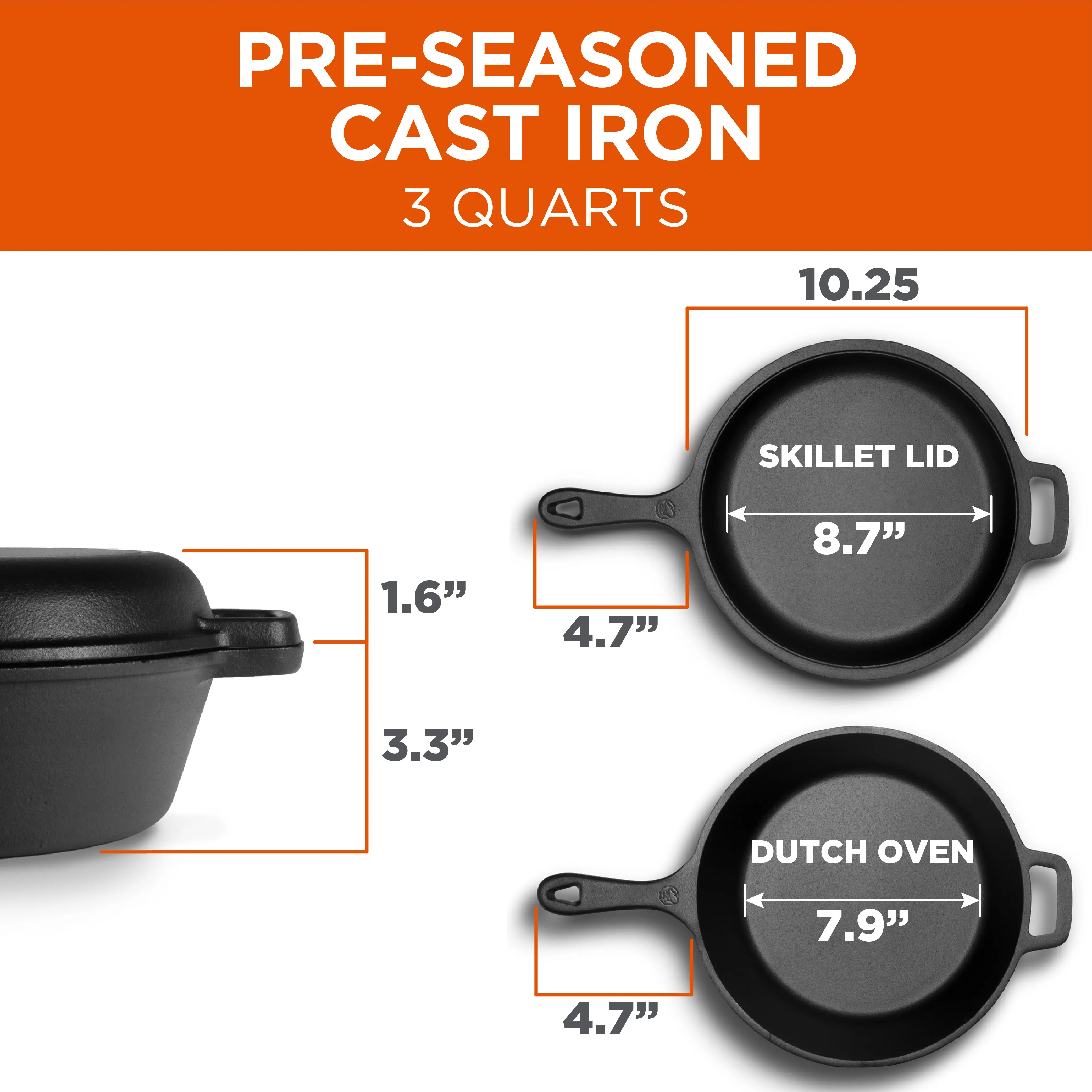 CHFL3CC Commercial Chef 3 Quart Dutch Oven with Skillet Lid-4
