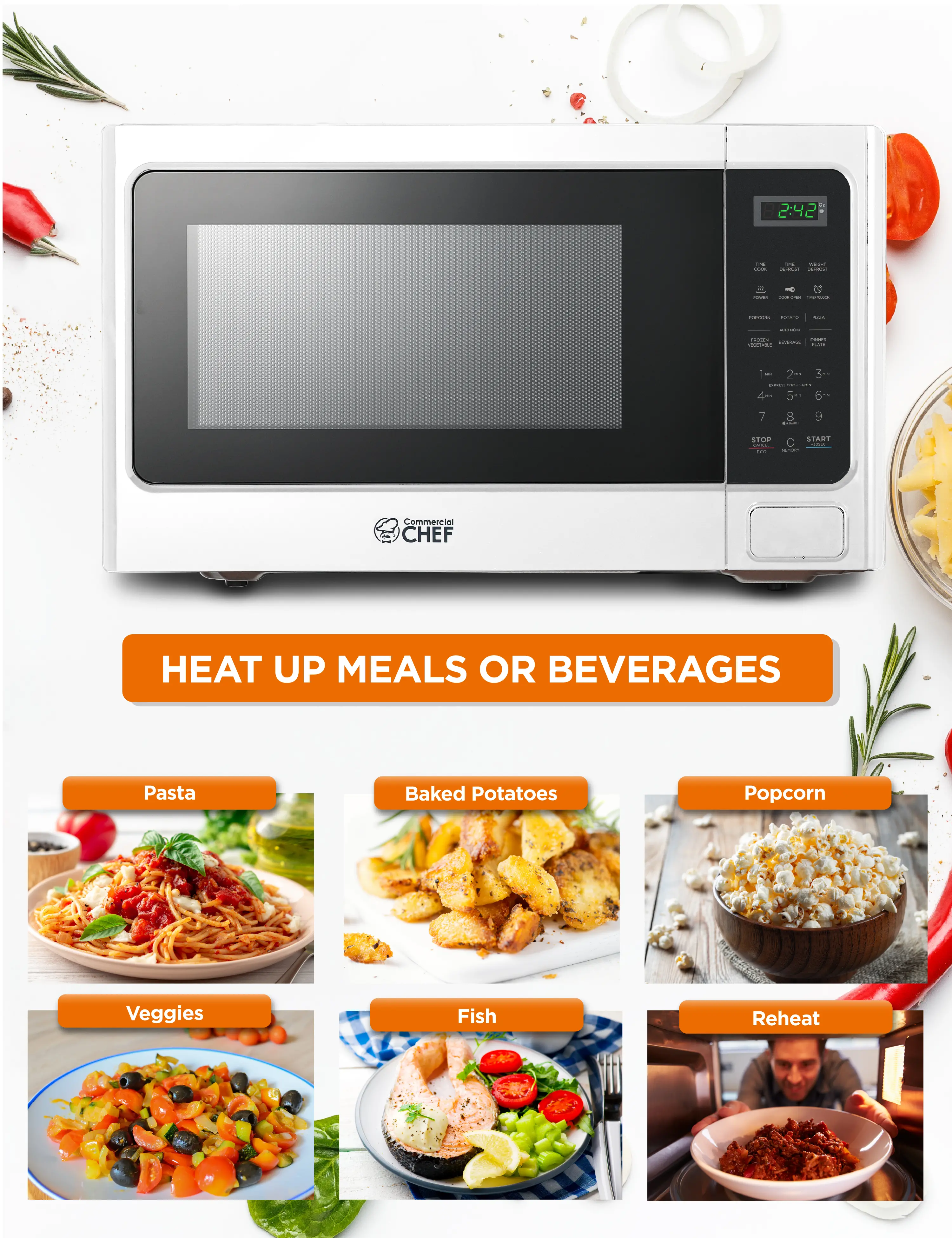 CHM13MW6 Commercial Chef 1.3 Cu Ft Countertop Microwave - White-2