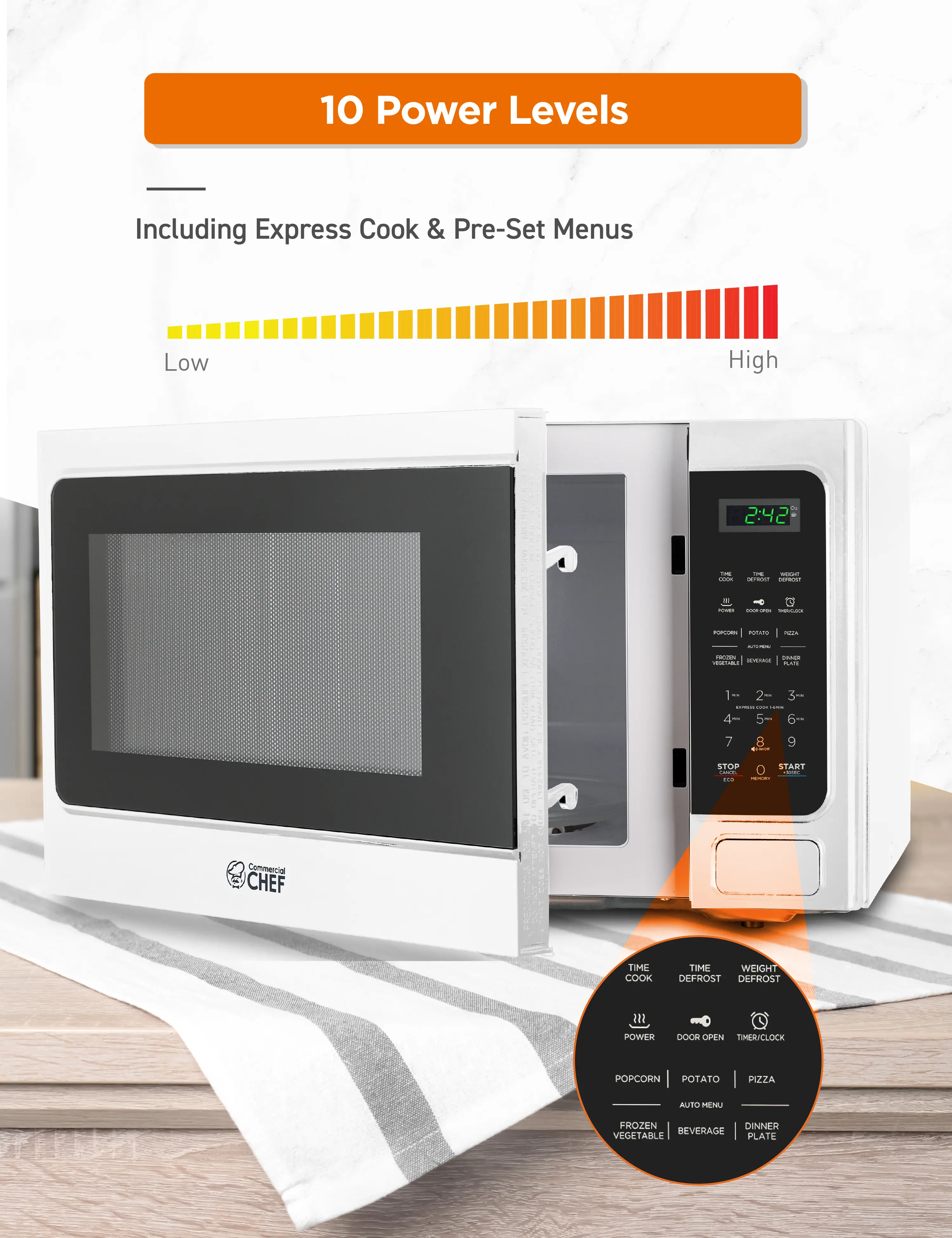 CHM13MW6 Commercial Chef 1.3 Cu Ft Countertop Microwave - White-3