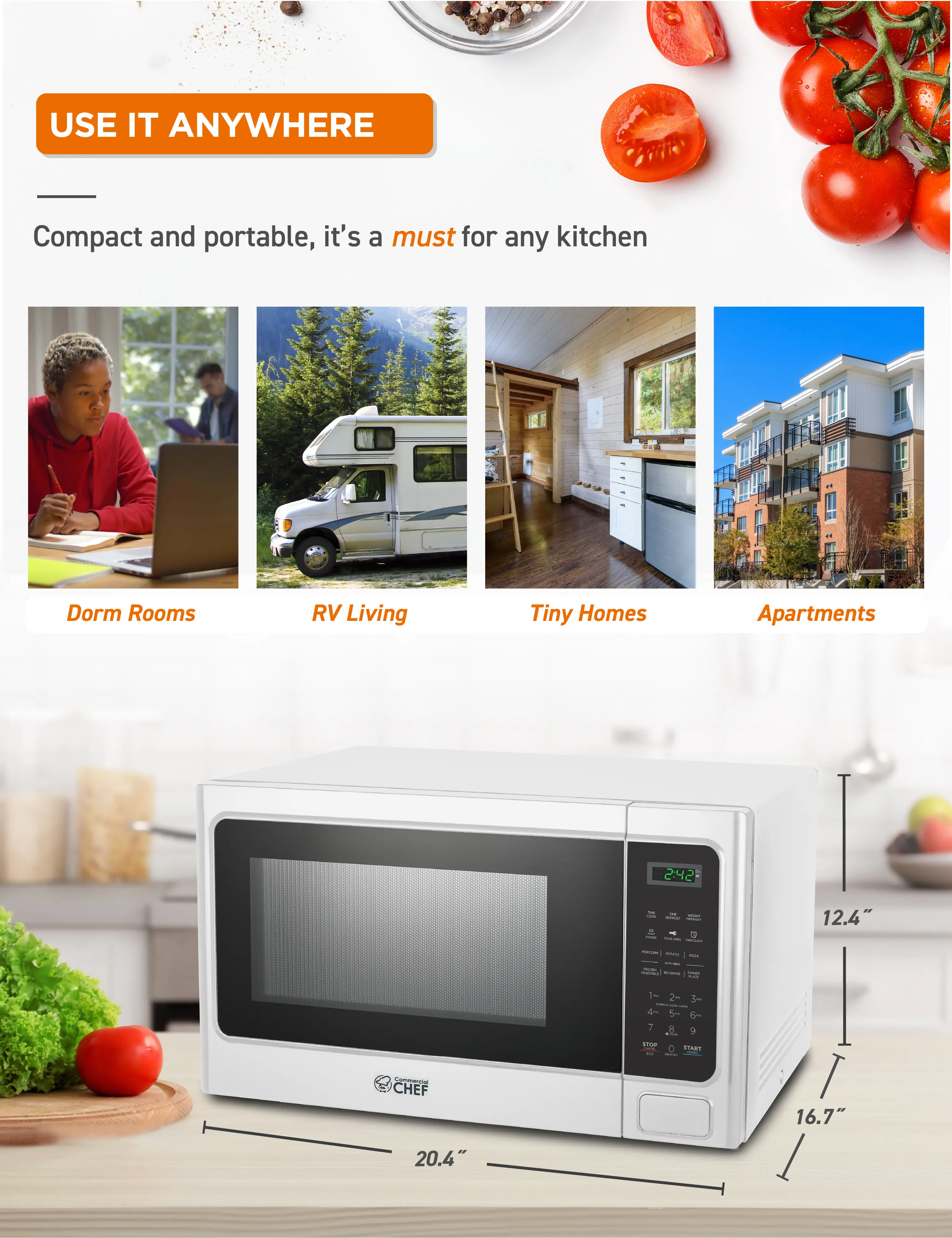 CHM13MW6 Commercial Chef 1.3 Cu Ft Countertop Microwave - White-7