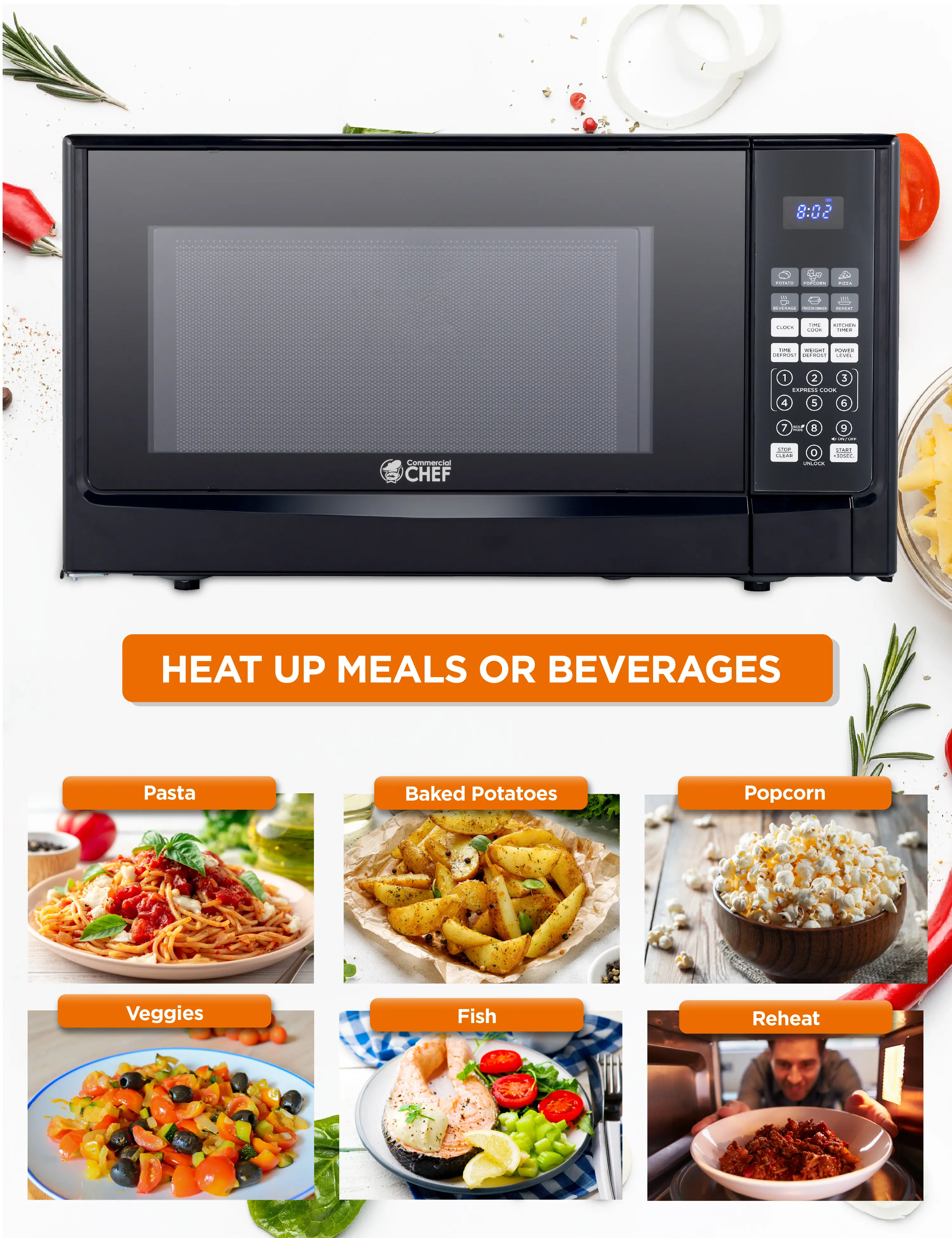 CHM14110B6C Commercial Chef 1.4 Cu Ft Countertop Microwave - Black-2