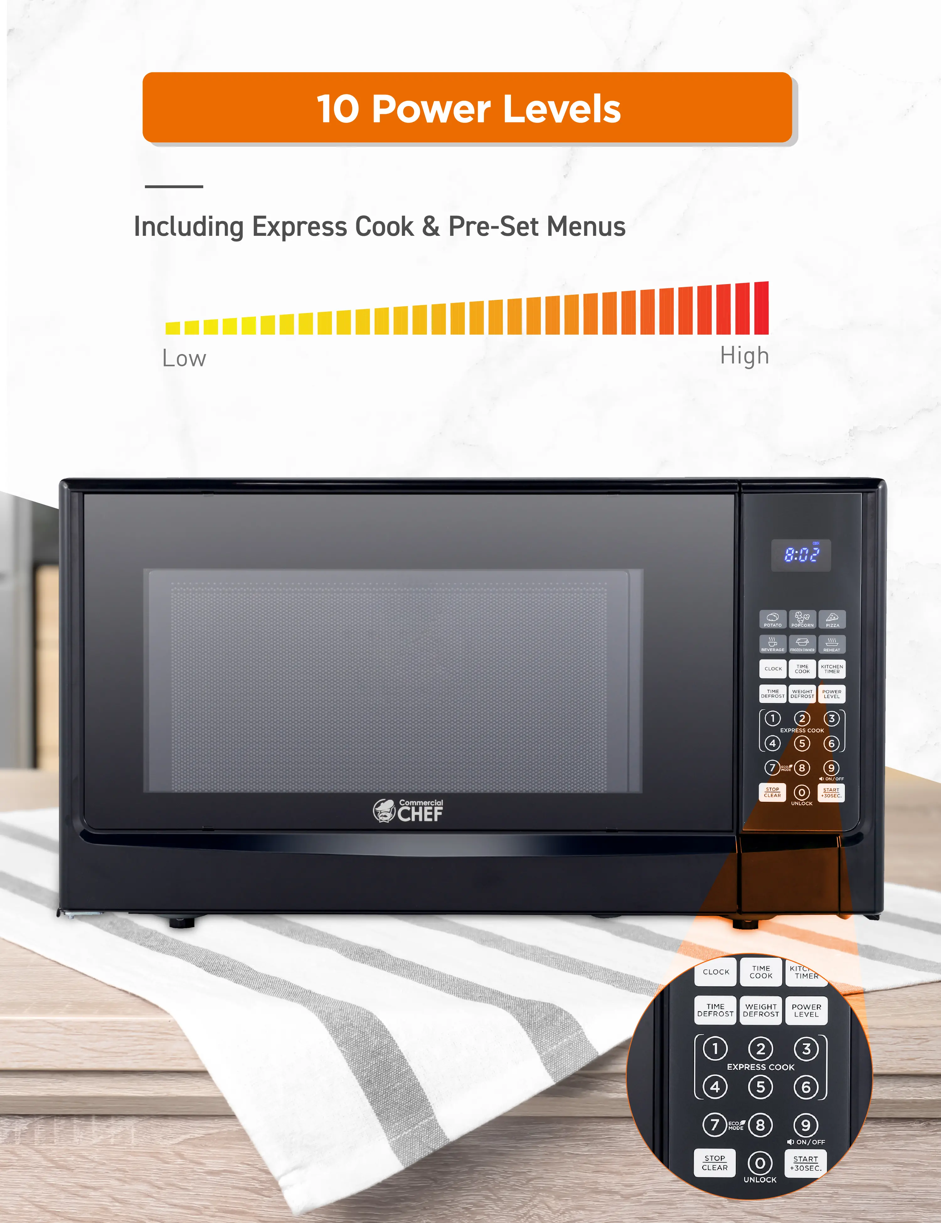 CHM14110B6C Commercial Chef 1.4 Cu Ft Countertop Microwave - Black-3