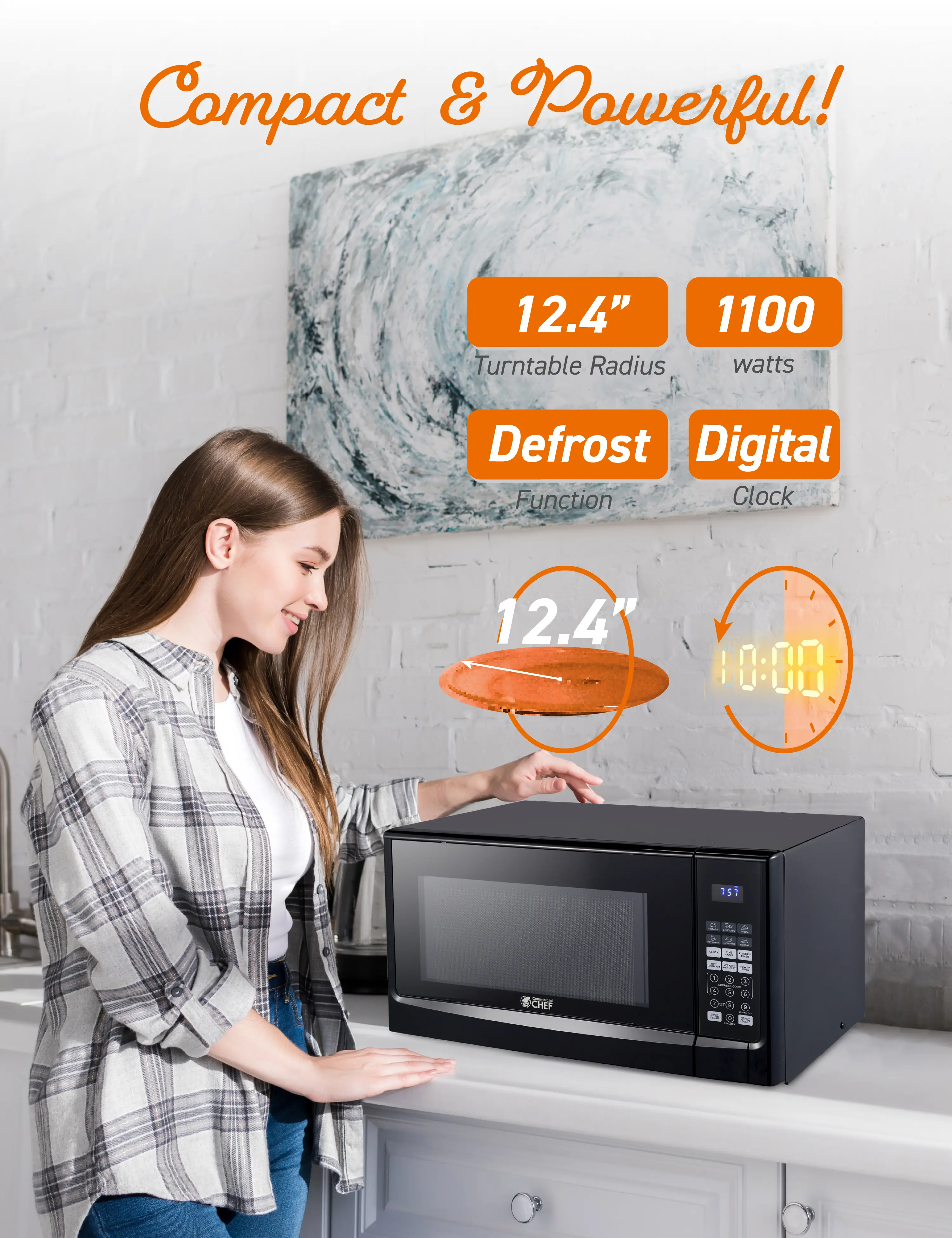 CHM14110B6C Commercial Chef 1.4 Cu Ft Countertop Microwave - Black-4