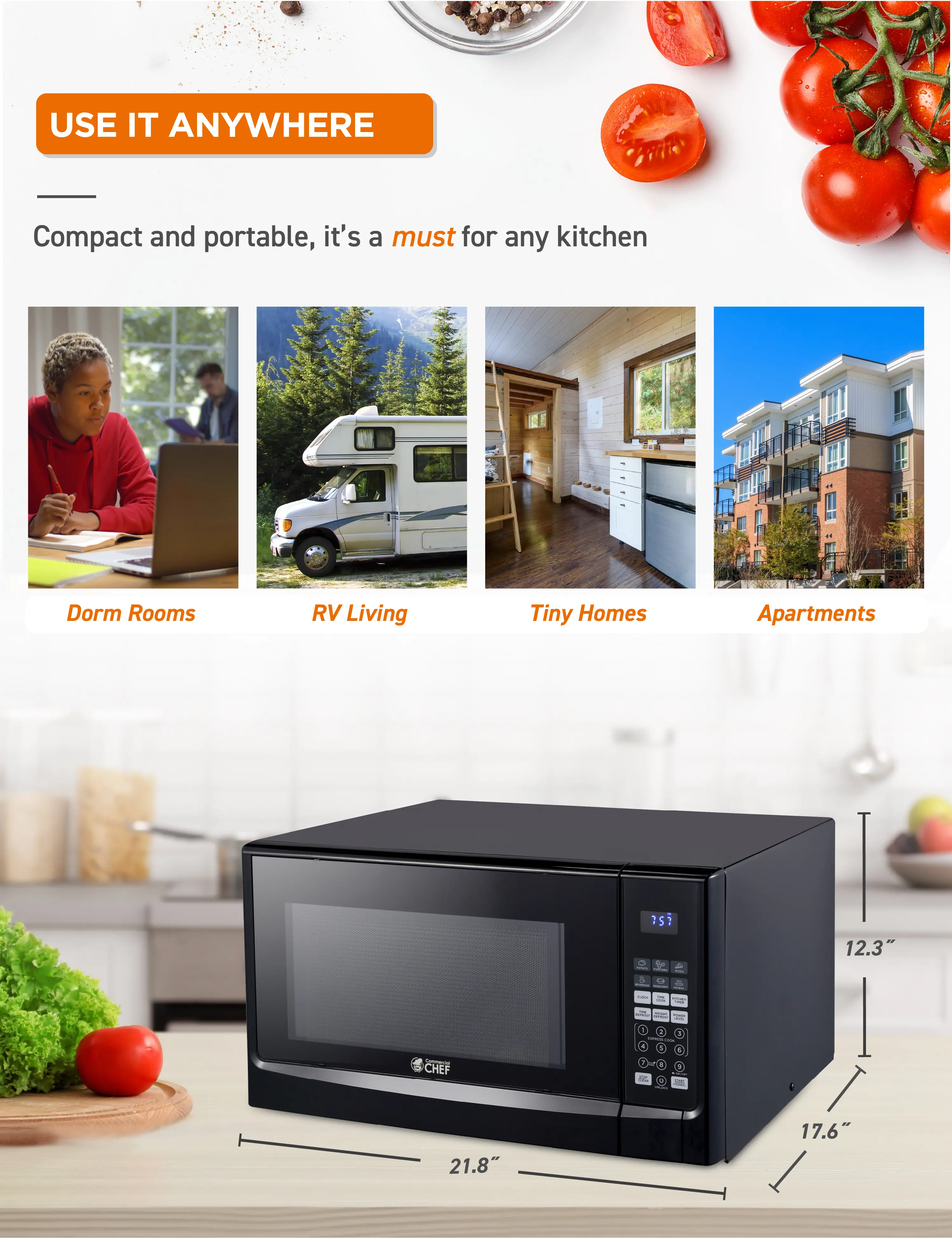 CHM14110B6C Commercial Chef 1.4 Cu Ft Countertop Microwave - Black-7
