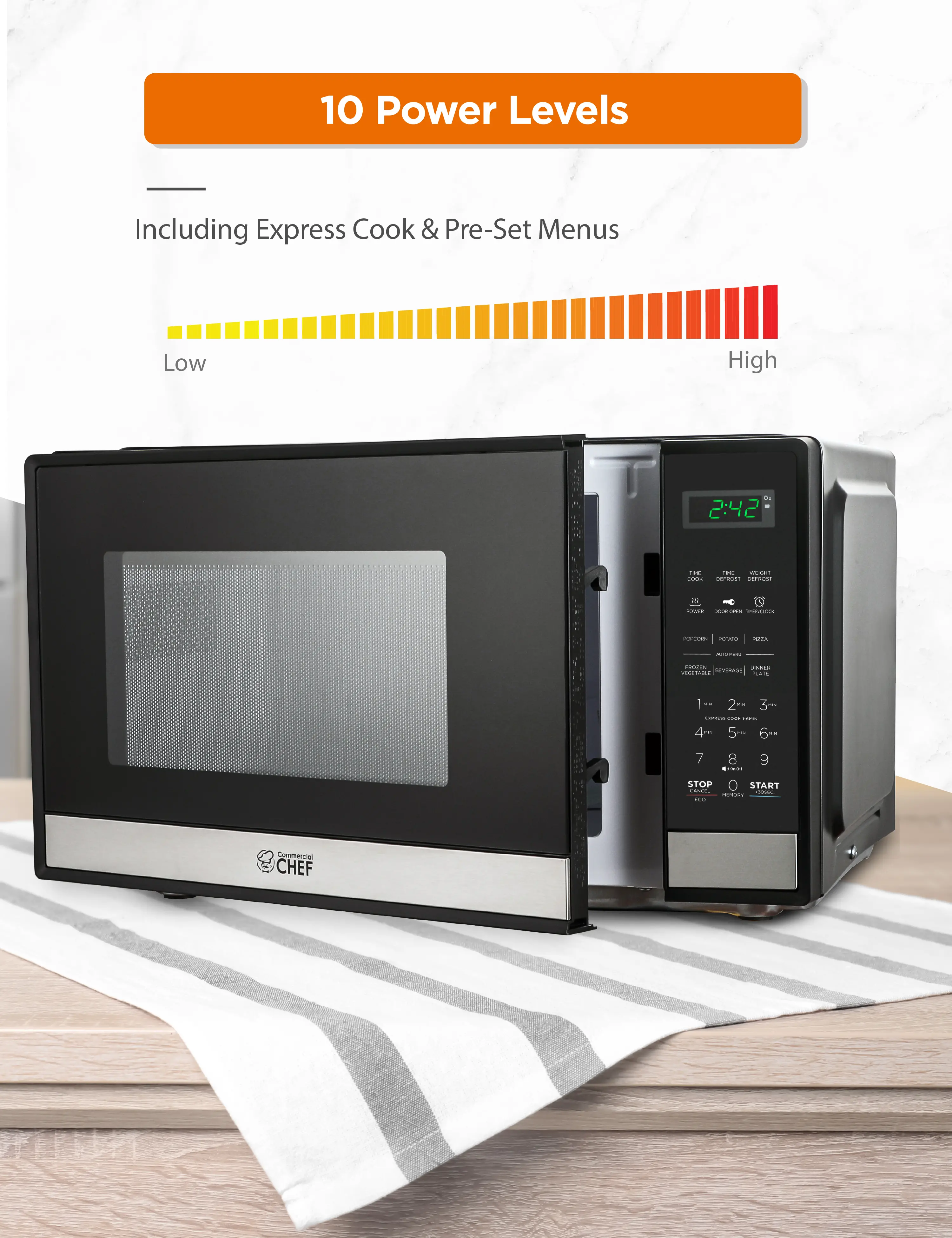 CHM9MS Commercial Chef 0.9 Cu Ft Countertop Microwave - Stainless Steel and Black-3