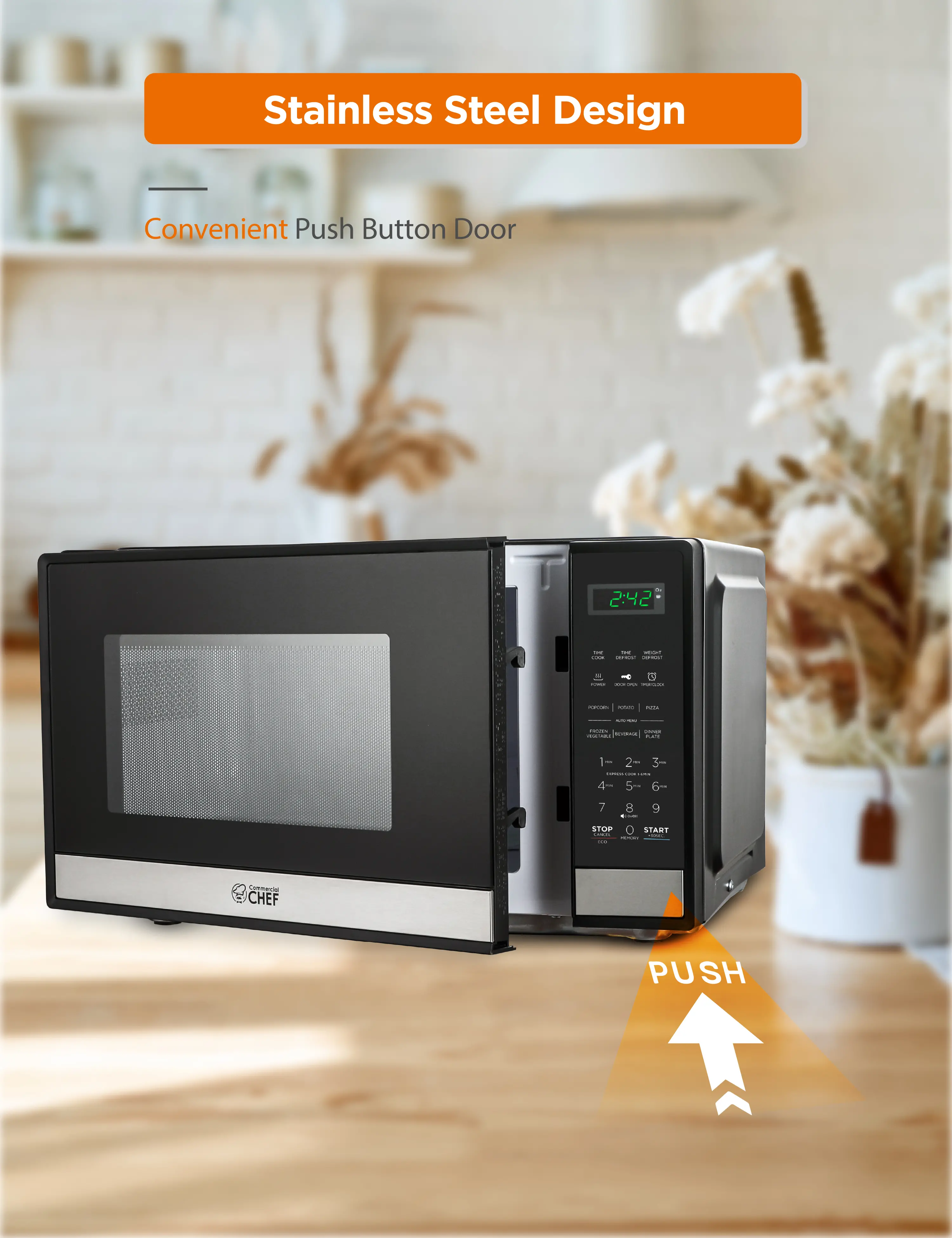CHM9MS Commercial Chef 0.9 Cu Ft Countertop Microwave - Stainless Steel and Black-5