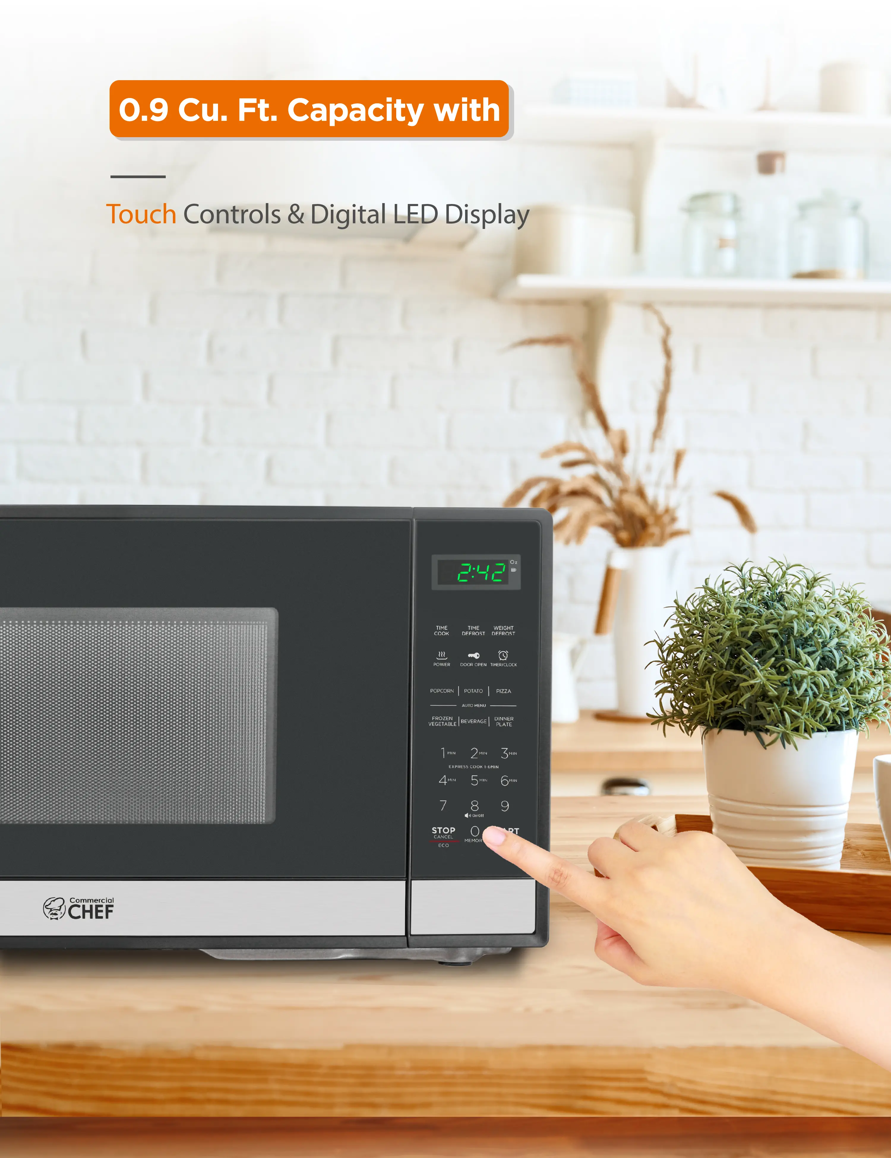 CHM9MS Commercial Chef 0.9 Cu Ft Countertop Microwave - Stainless Steel and Black-6