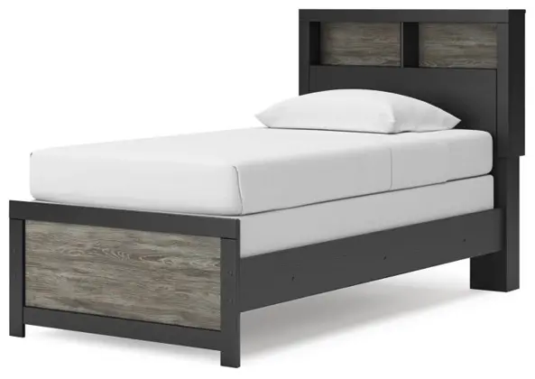 Graystone Dark Charcoal and Weathered Gray Twin Bookcase Bed-1