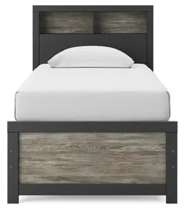 Graystone Dark Charcoal and Weathered Gray Twin Bookcase Bed-2