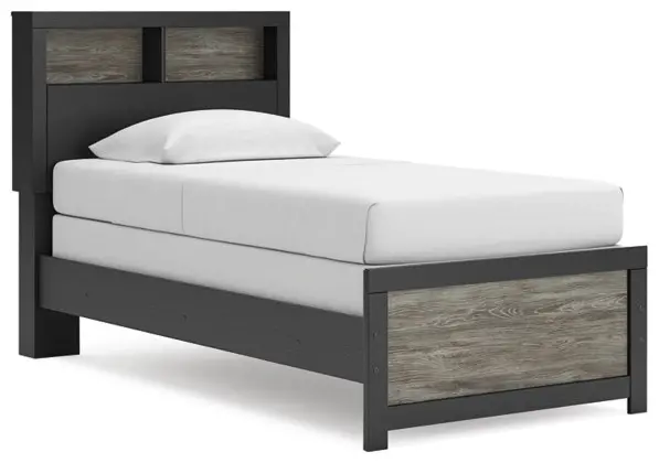 Graystone Dark Charcoal and Weathered Gray Twin Bookcase Bed-3