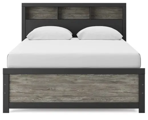 Graystone Dark Charcoal and Weathered Gray Queen Bookcase Bed-1