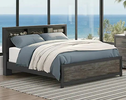Graystone Dark Charcoal and Weathered Gray Queen Bookcase Bed-2