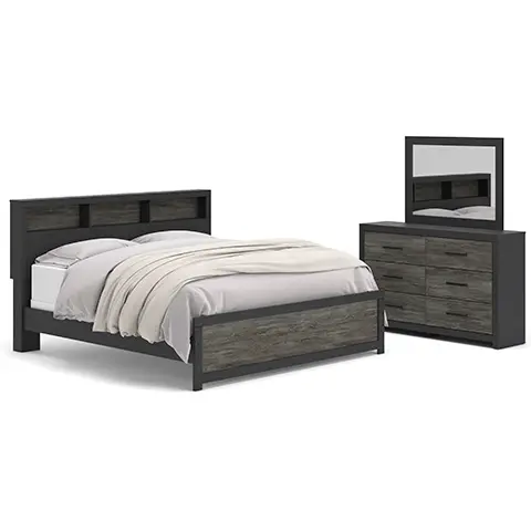 Graystone Dark Charcoal and Weathered Gray Queen Bookcase Bed-7