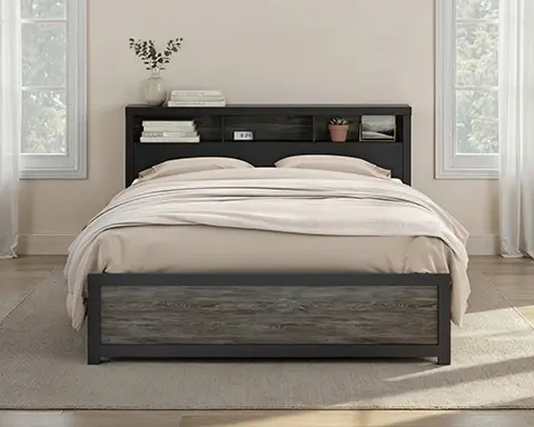 Graystone Dark Charcoal and Weathered Gray Queen Bookcase Bed-8