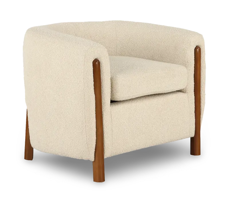 Finn Cream Boucle and Natural Wood Accent Chair