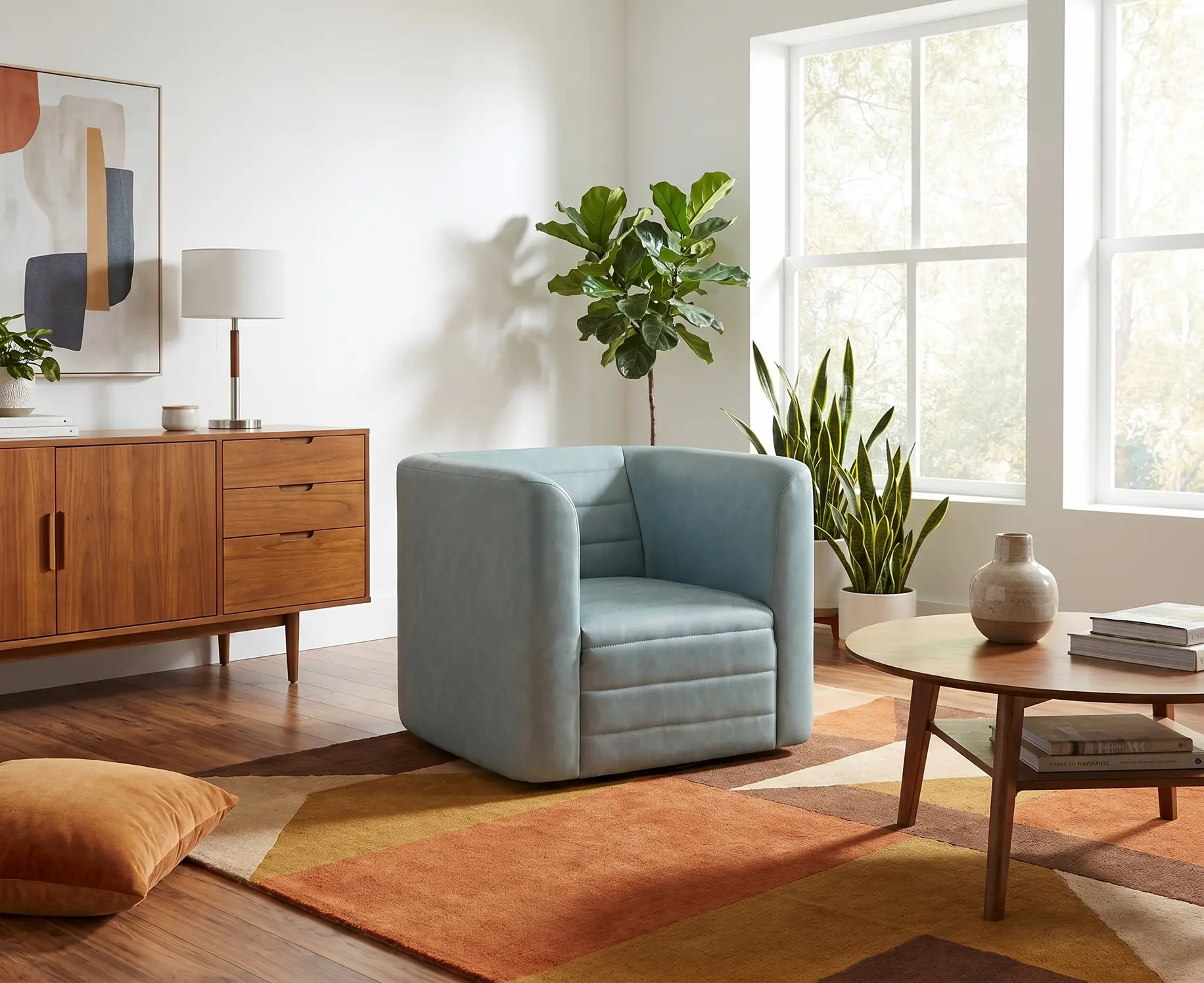 GT Aqua Blue Faux Leather Swivel Chair-2