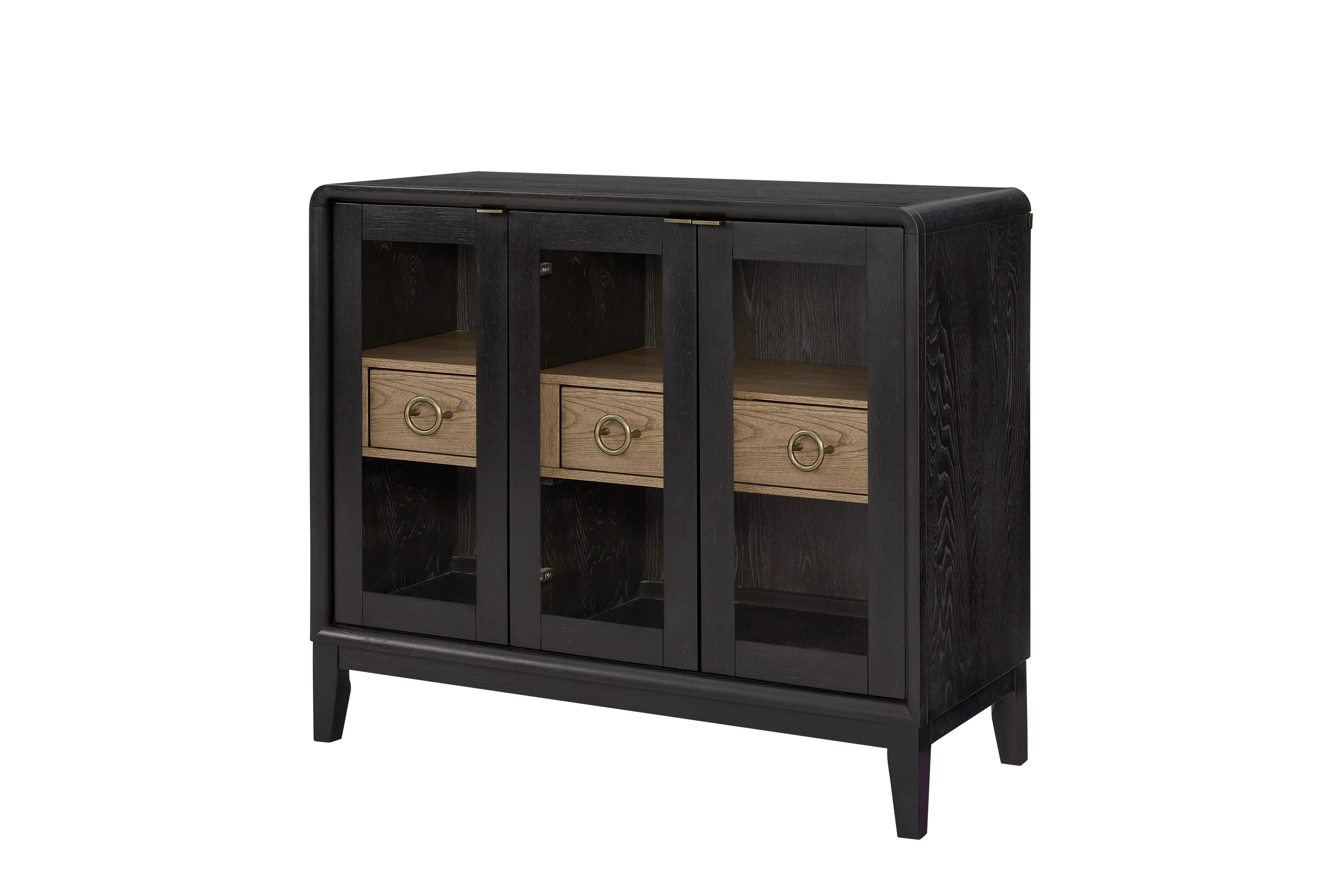 Elure Peppercorn Black Glass Door Server Cabinet-1