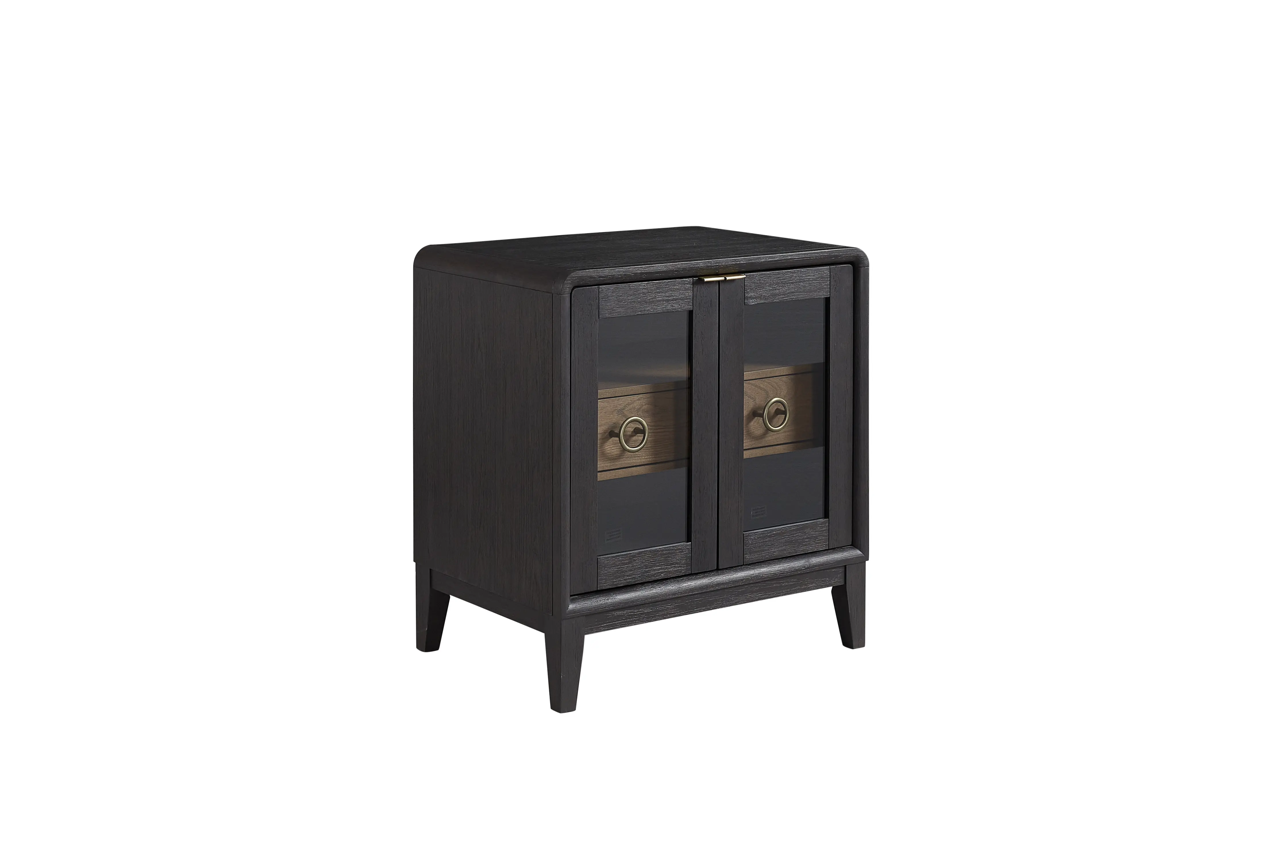 Elure Peppercorn Black 1-Drawer Glass Nightstand-1