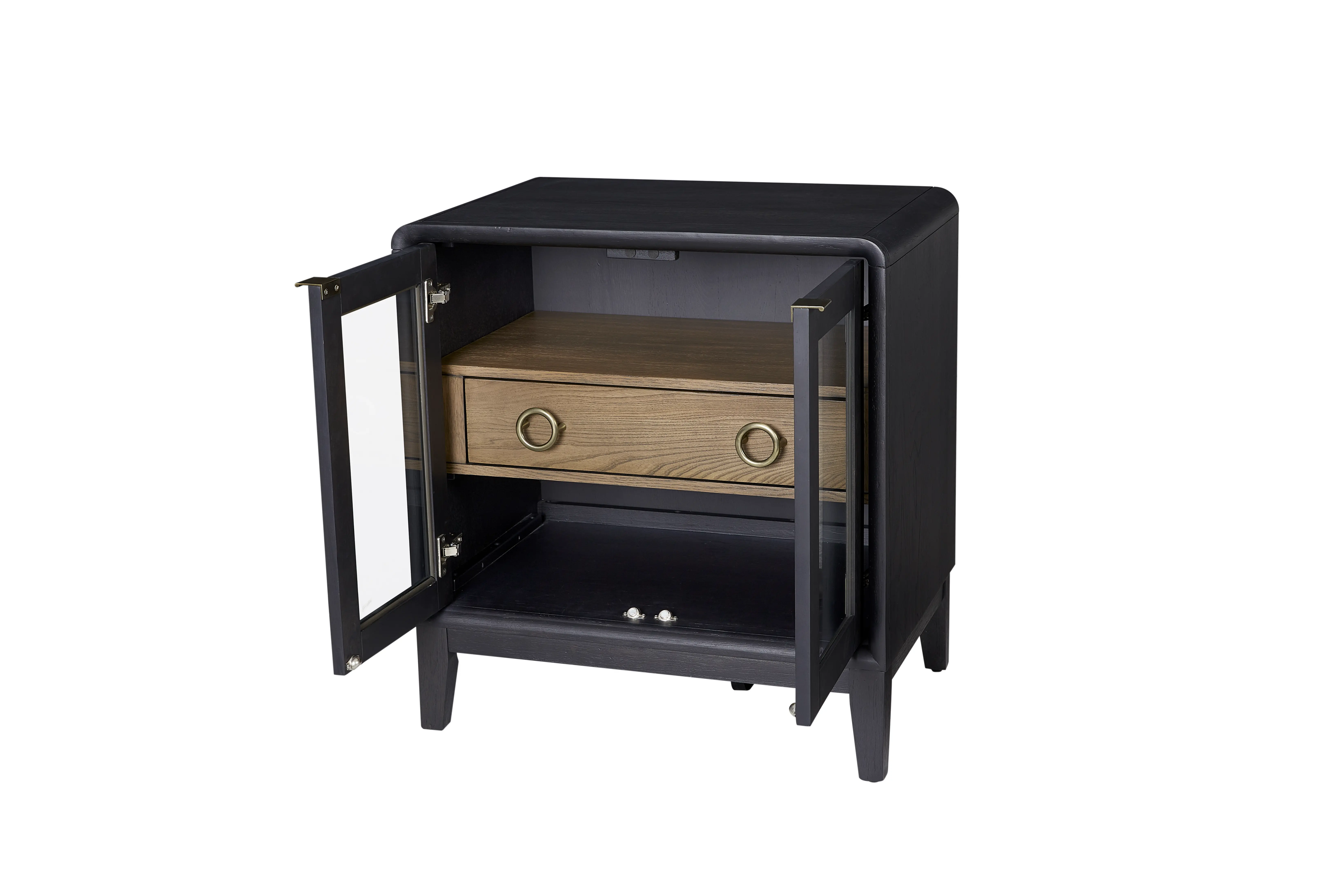 Elure Peppercorn Black 1-Drawer Glass Nightstand-3