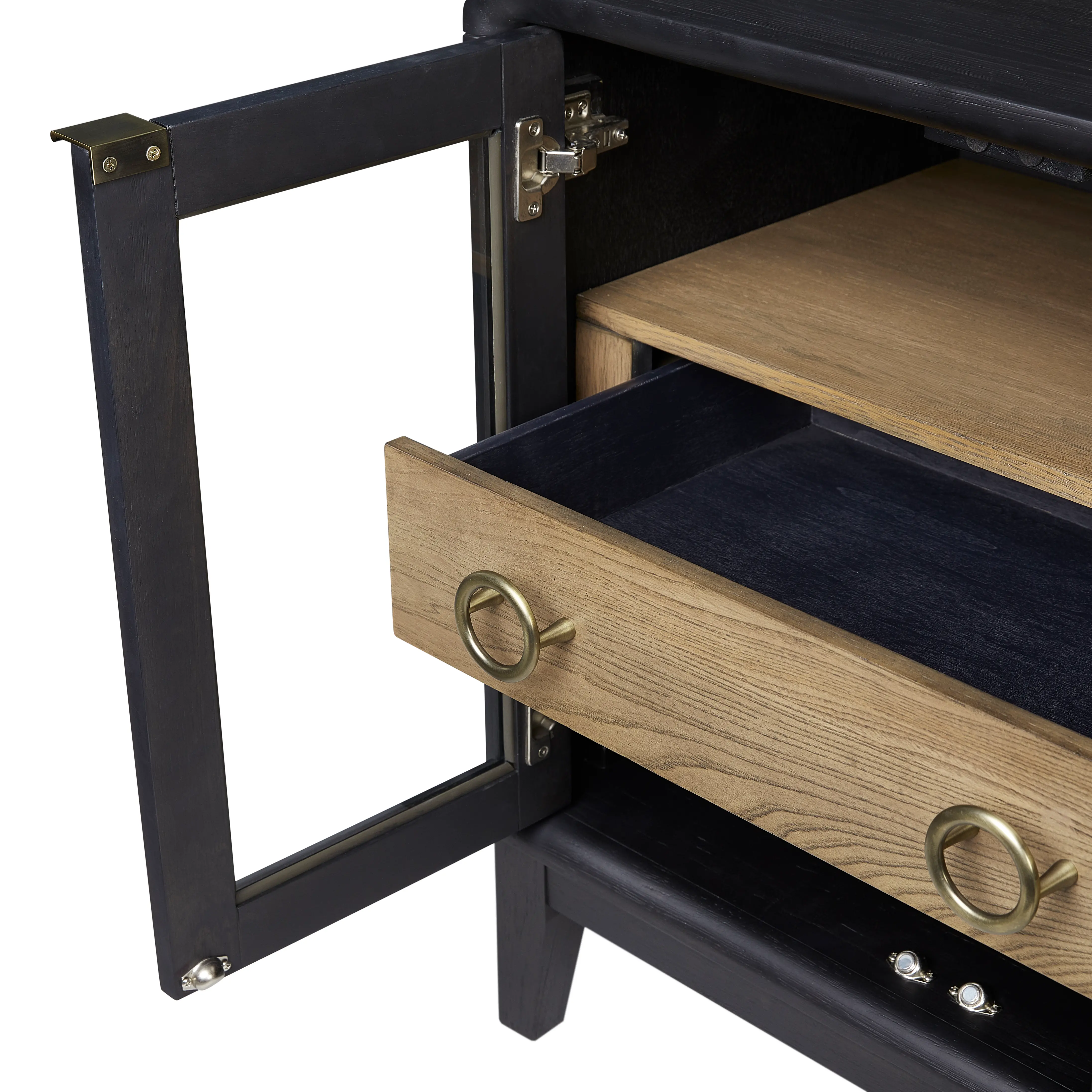 Elure Peppercorn Black 1-Drawer Glass Nightstand-4